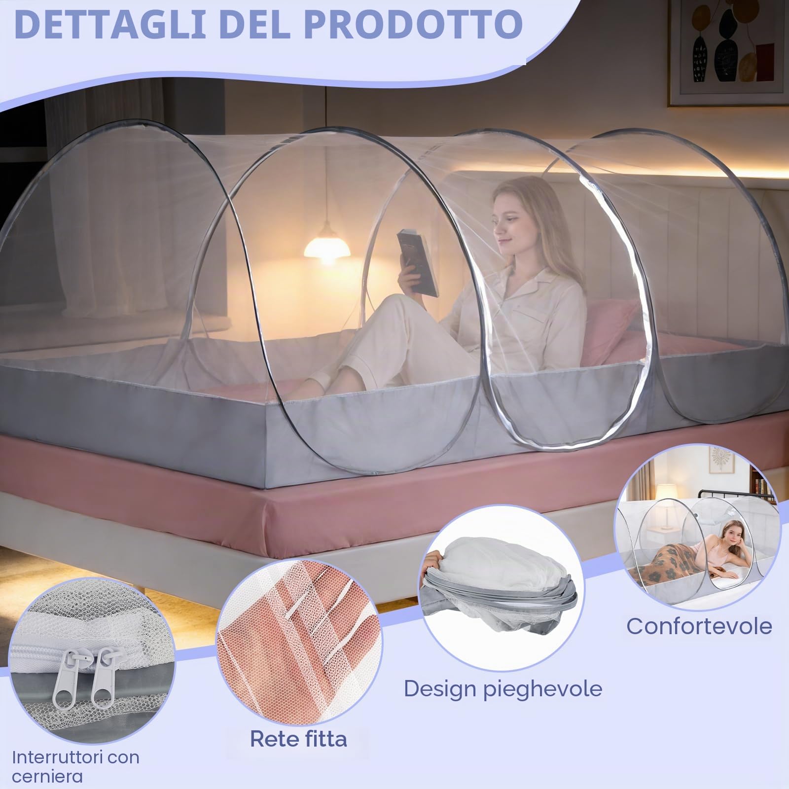 BigKing Zanzariera da Viaggio per Letto, Zanzariera Pop Up – Leggera, Pieghevole Zanzariera per Zanzare per Campeggio, Viaggi e Casa – Protezione a 360° con Cerniera, Montaggio Semplice e Traspirante