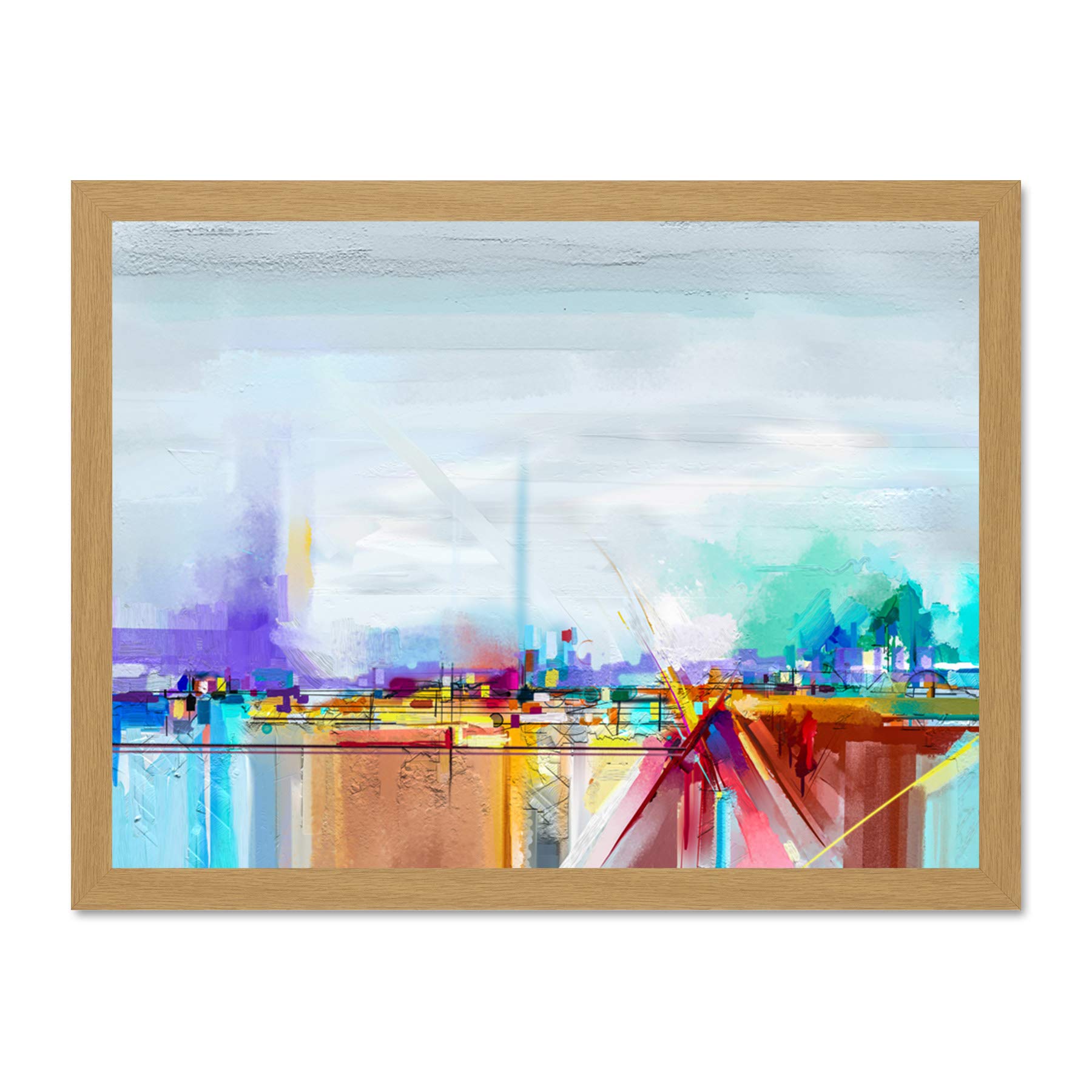 Wee Blue Coo Abstract Contemporary Landscape Large Framed Art Print Wall Poster 18x24 inch