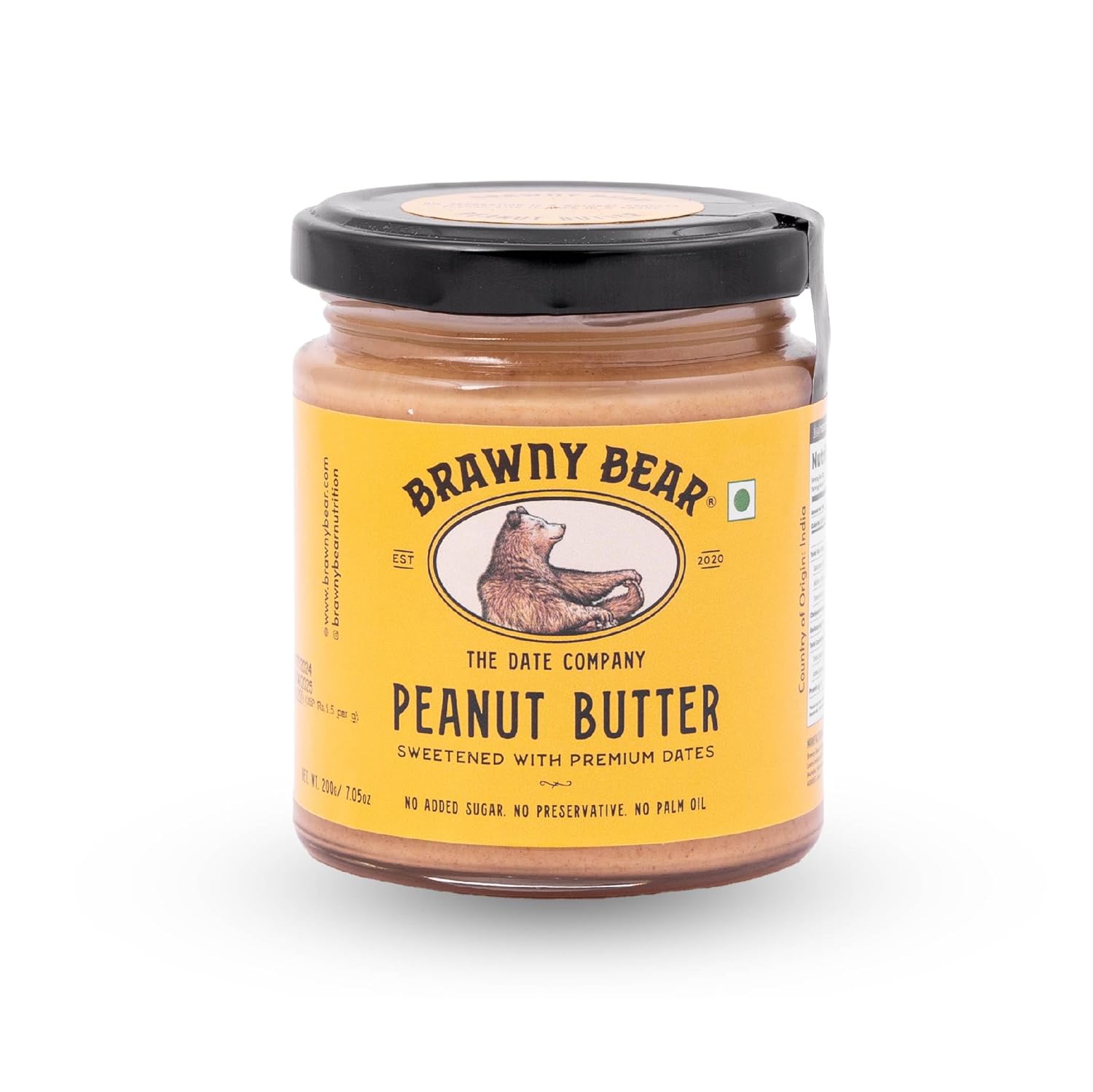 Brawny Bear Peanut Butter, 100% Natural Sweetened with Dates, Smooth Healthy Nut Butter with No Added Sugar and Preservatives, Low Gl, Vegan, High in Protein Spread – 500 gms