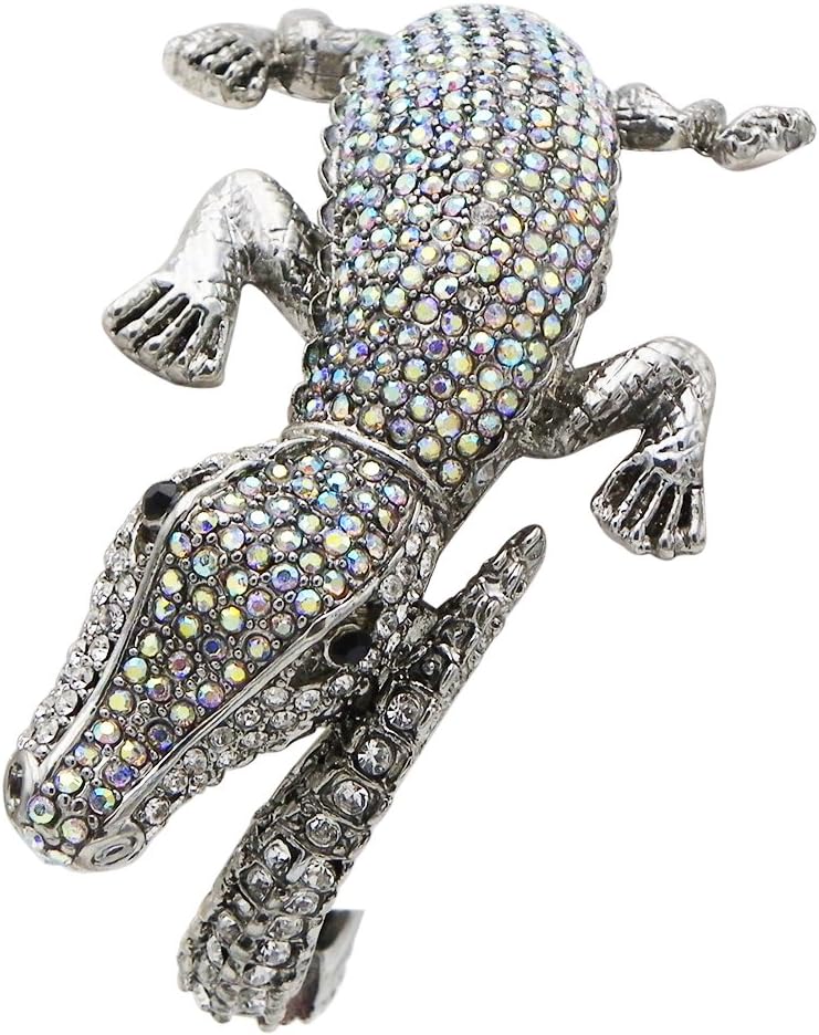Rosemarie & Jubalee Women's Stunning Crystal Rhinestone Pave Alligator Hinged Cuff Bangle Bracelet, 6.5"