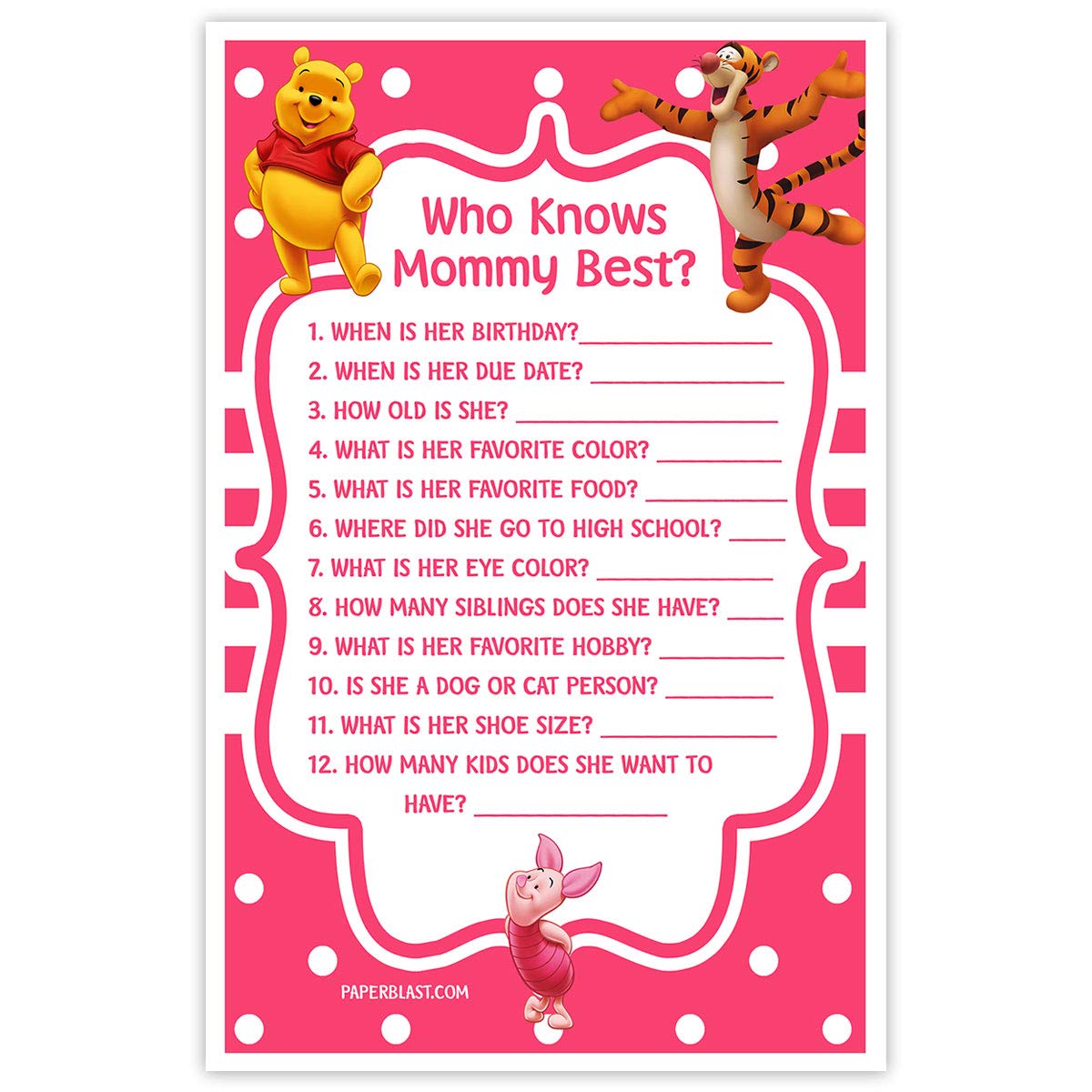 Winnie the Pooh Baby Shower Game - Who Knows Mommy Best