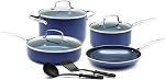 Blue Diamond 10 Piece Nonstick Cookware Set, Diamond Ceramic Pots & Pans, Dishwasher & Metal Utensil Safe, Non Toxic PFAS-Free, Kitchen Cooking Sauce & Saute Pans, Oven & Broiler to 600F, Blue
