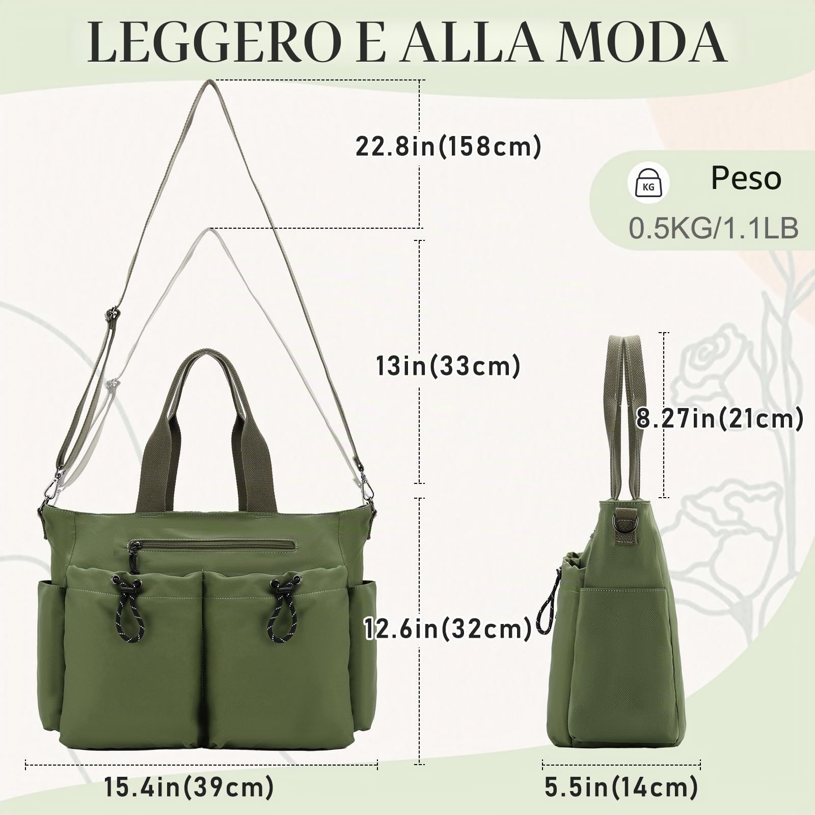 VX VONXURY Tote Bag Donna Grande Borsa a Tracolla da Lavoro con Multiple Tasche Crossbody Shopping Bag Messenger per Università Scuola Viaggio Bagno
