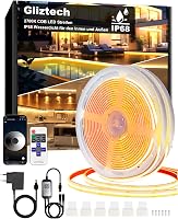 Bandă LED COB Gliztech 30 m 2x15 m IP68 rezistentă la apă 24 V 2700 K alb cald autoadezivă pentru exterior cu alimentare, aplicație și telecomandă pentru streșini și piscine 1