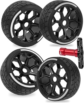 RC Wheels and Tires for 1/7 Felony 6S BLX,RC Truck Tires RC Wheels and RC Tires,4pcs Highway Tires2 Big 2 Small,Black