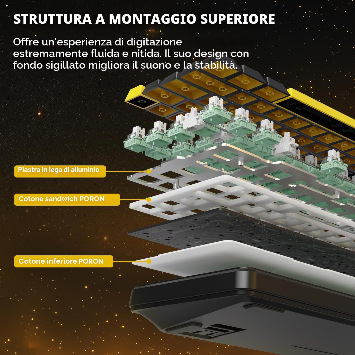 MAMBASNAKE ATTACK SHARK X65 HE Tastiera a Grilletto Rapido, Precisione RT 0,01 mm, 8KHz, Tastiera con Magnetic Switch al 60% con cavo da 8 KHz, Azionamento Regolabile, ST/MT,per PC/Mac, Nero Stellato