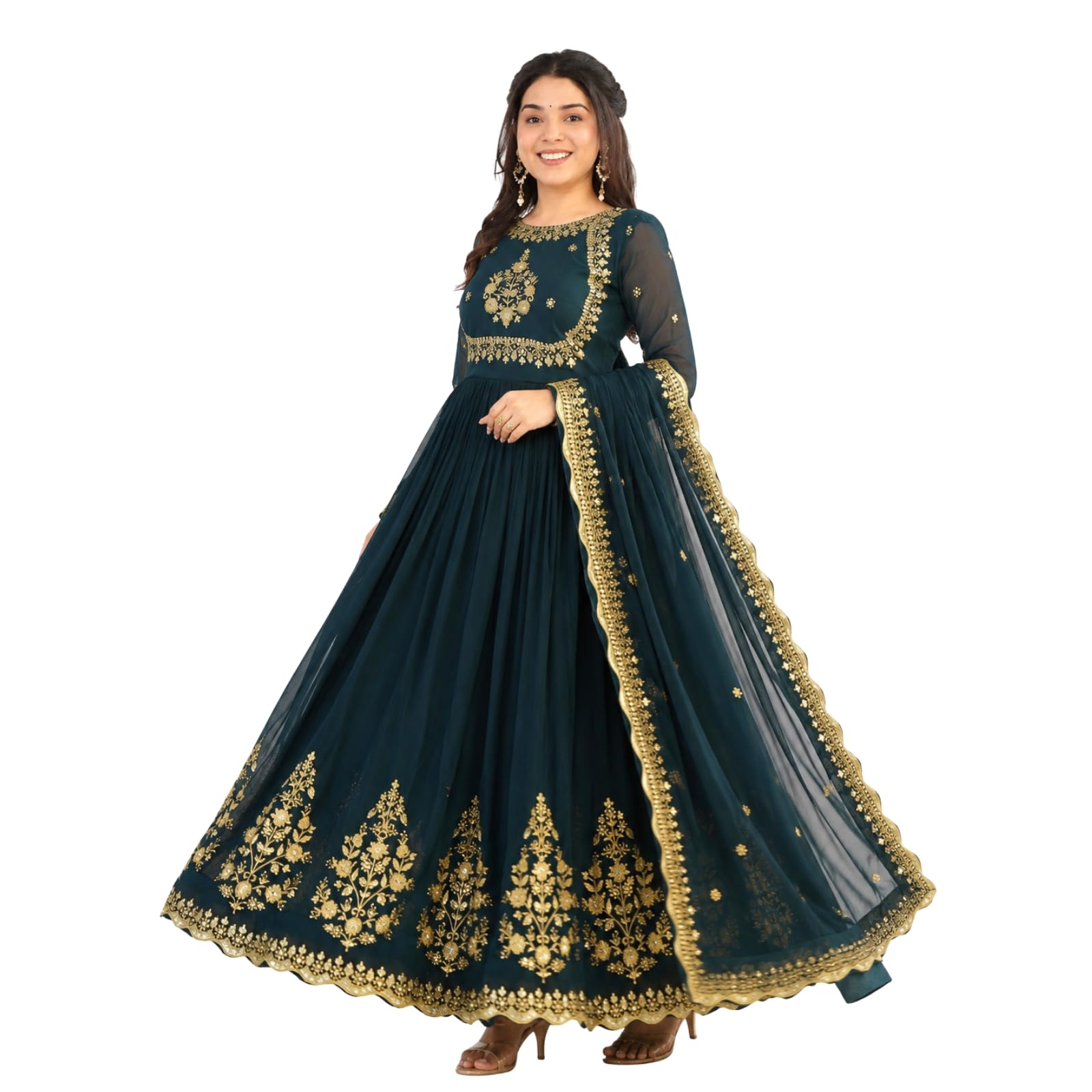 zetaki Women's Sequence-Embroidered Anarkali Gown with Dupatta | Floor Length Flared Ethnic Women Dress | Heavy Designer Long Frock Suit for Women-picture-44