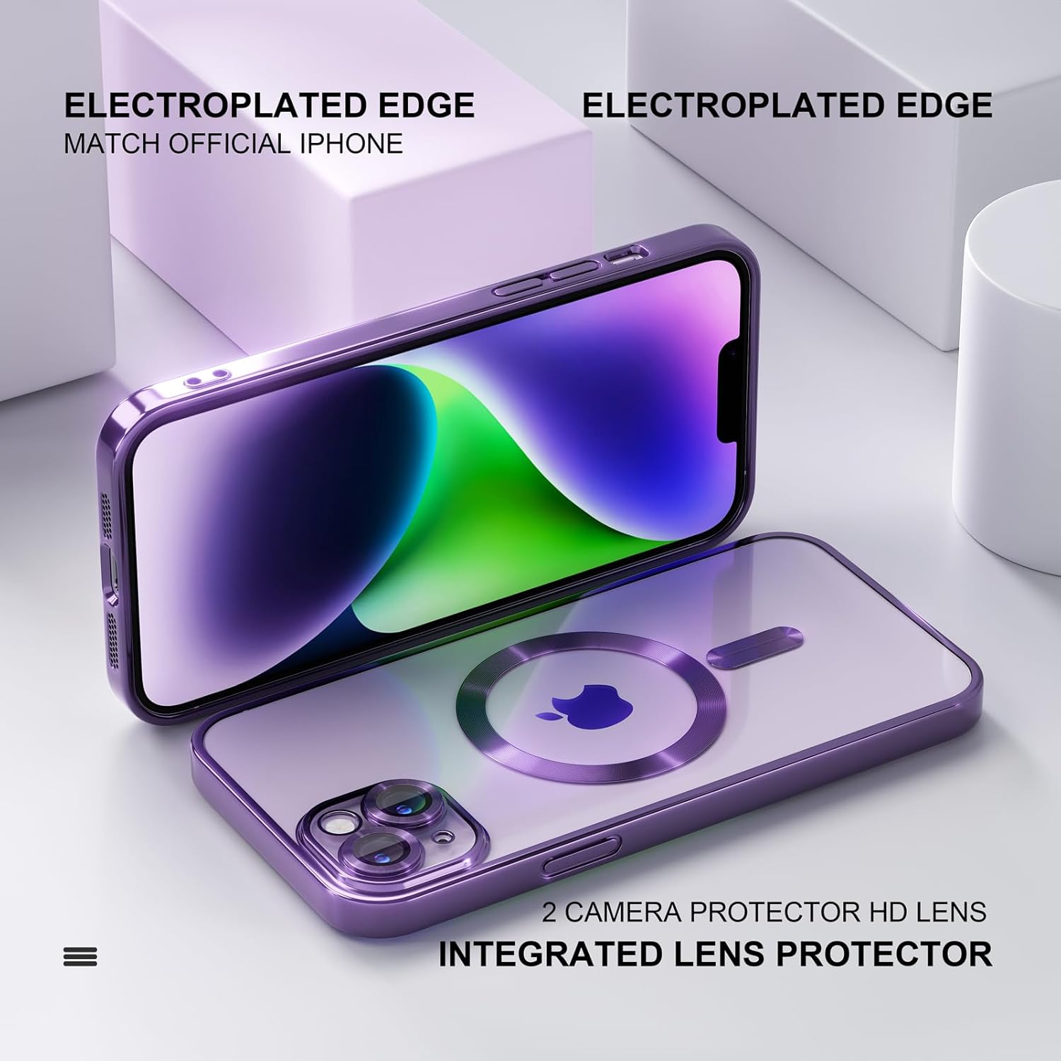 Misea Magnetic for iPhone 14 Case Compatible with MagSafe [Never Yellowing] [Military Grade Drop Protection] Full Camera Lens Protector Plating Soft Clear Phone Case for Women Girls, Purple - Image 6