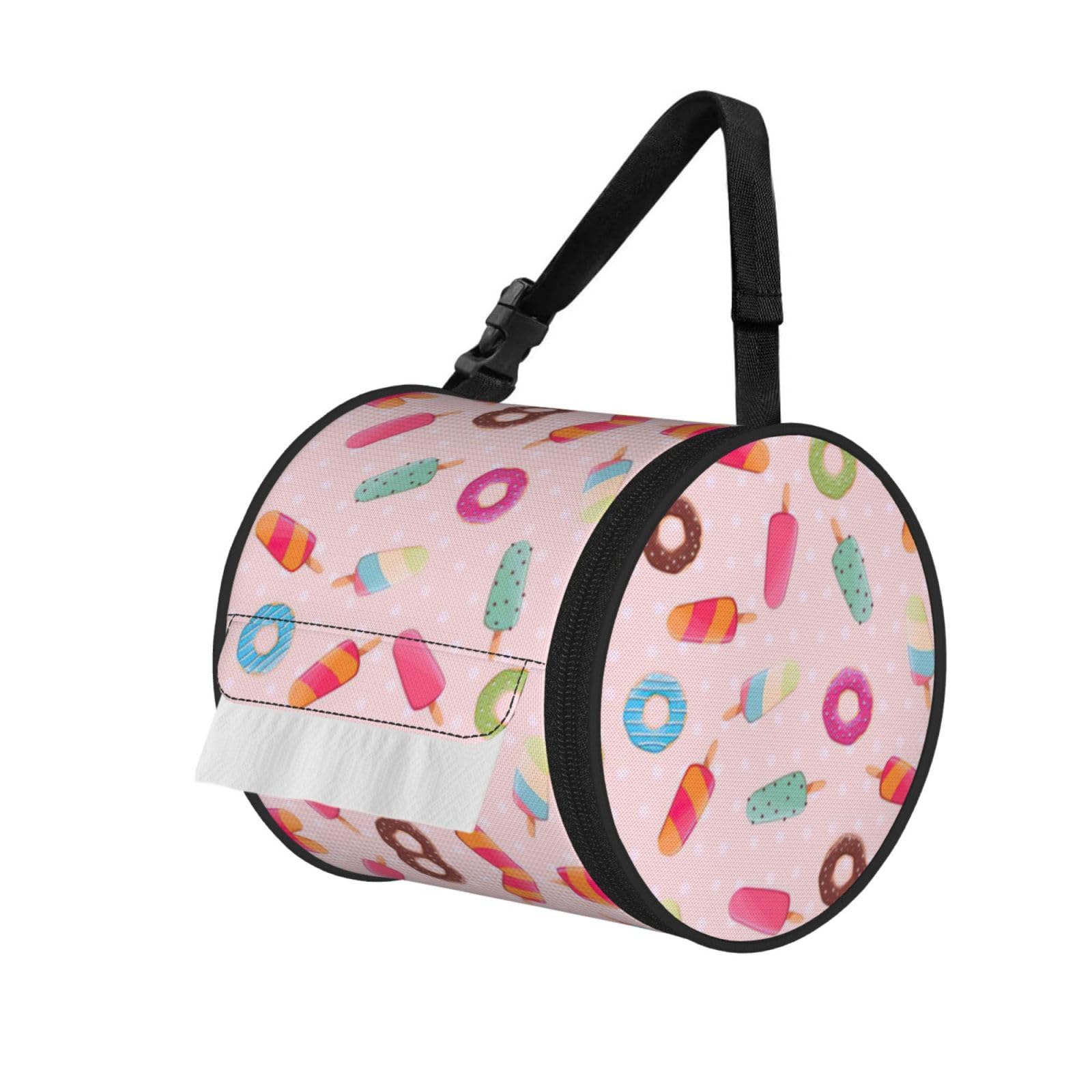 Many colored ice cream Printed Toilet Paper Holder Bag, Adjustable Strap Roll Paper Organizer for Car Kitchen Outdoor