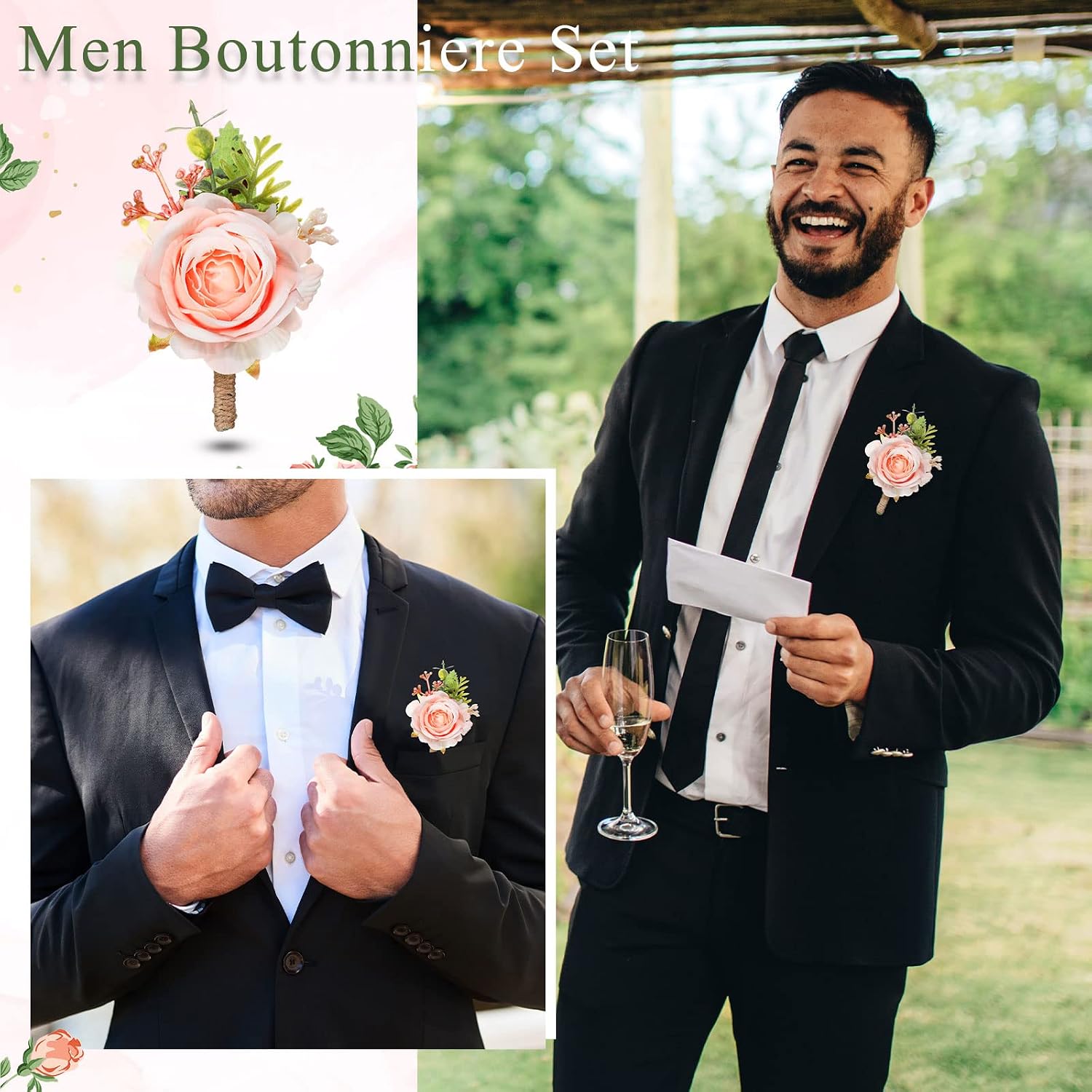 Sherr 20 Pcs Rose Boutonniere for Men Wedding Corsage Rose Groom and Groomsmen Boutonniere with Artificial Flower for Rustic Vintage Wedding Ceremony Anniversary Dinner Prom Party (Pink)