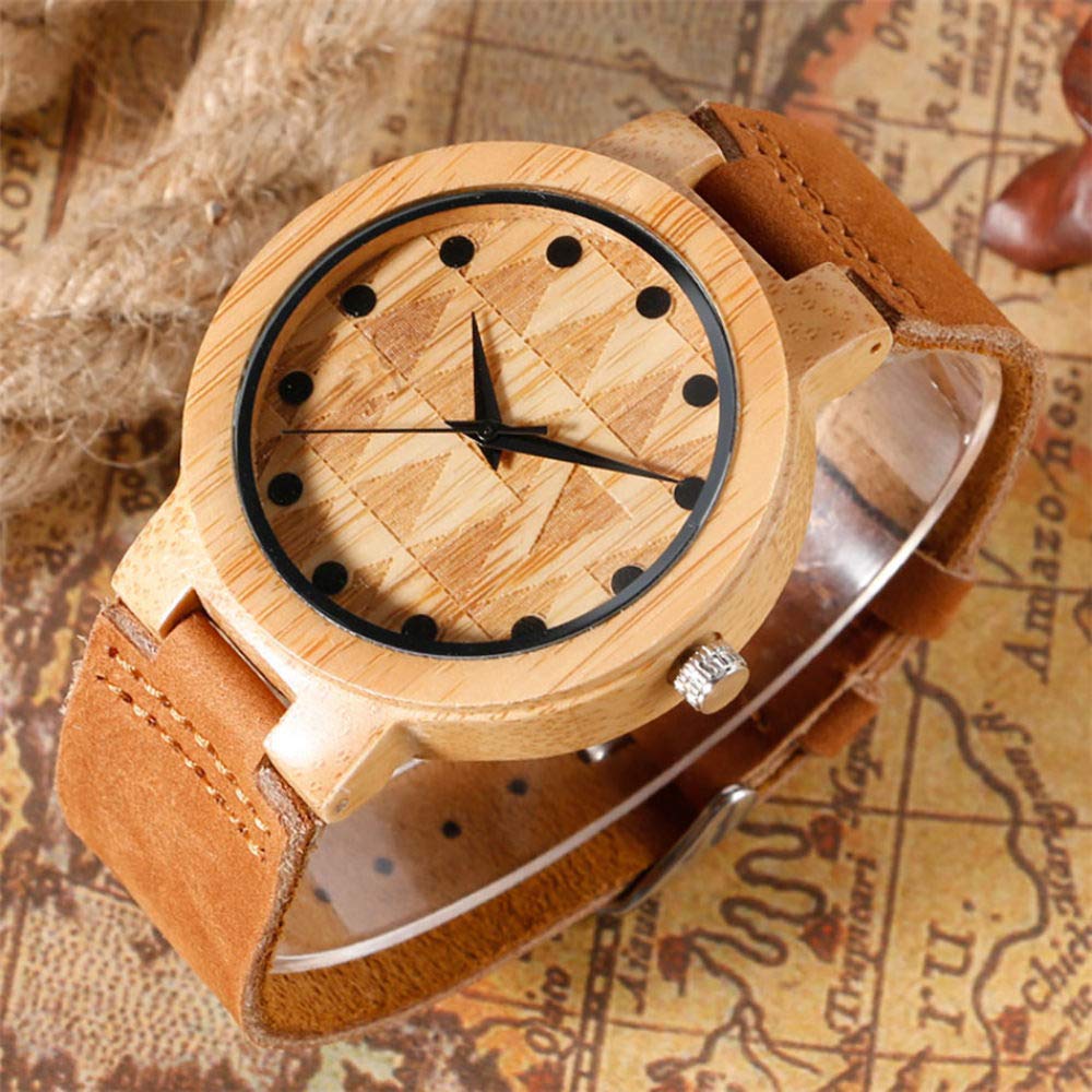 CAIDAI&YL Orologio da uomo in bambù Orologio da polso al quarzo Cinturino marrone Orologio da uomo in legno naturale