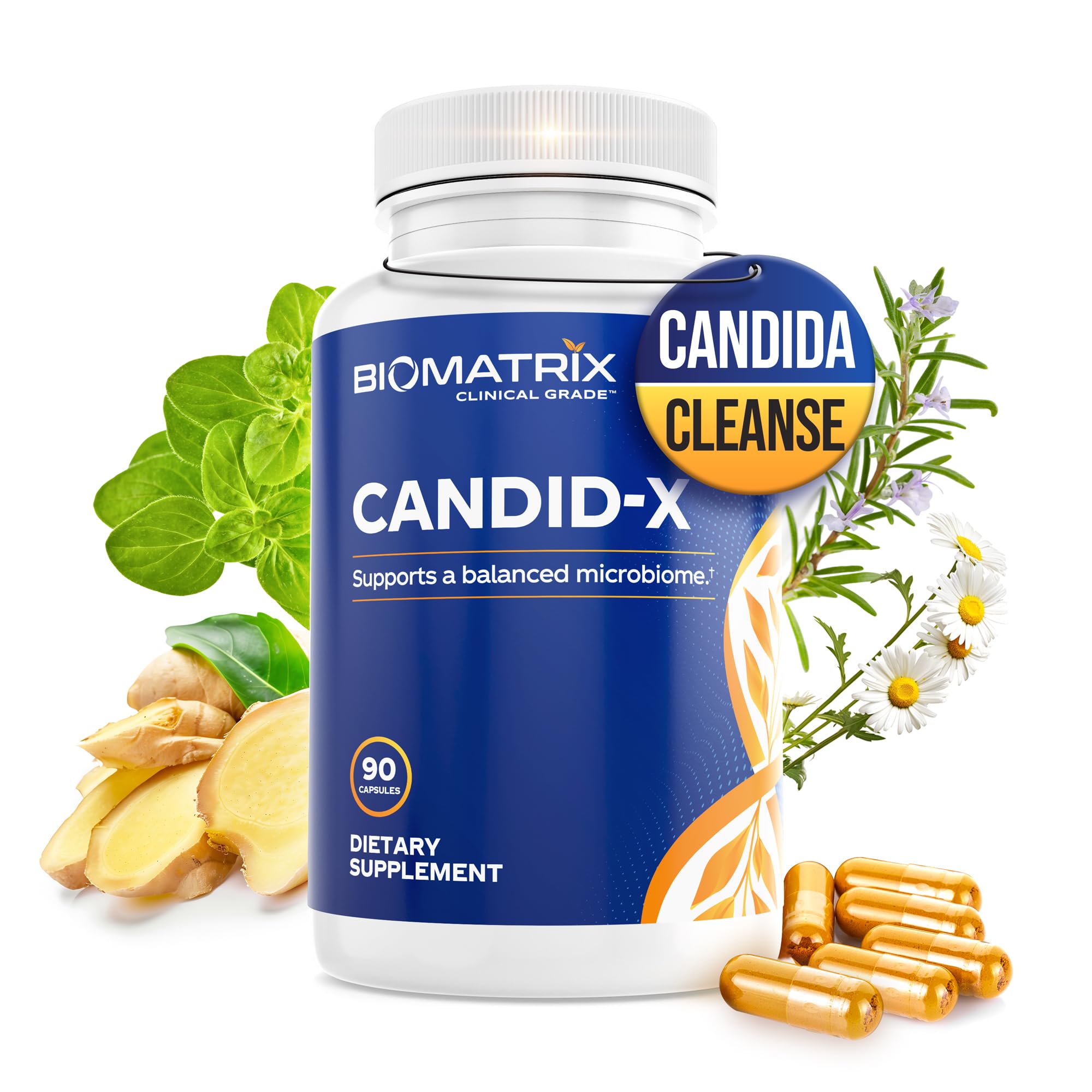 BioMatrix Candid-X Gut Cleanse with Berberine, Oregano, Sodium Caprylate, Chamomile, Ginger, PAU D'arco, Digestive Supplement for Men and Women | 90 Capsules