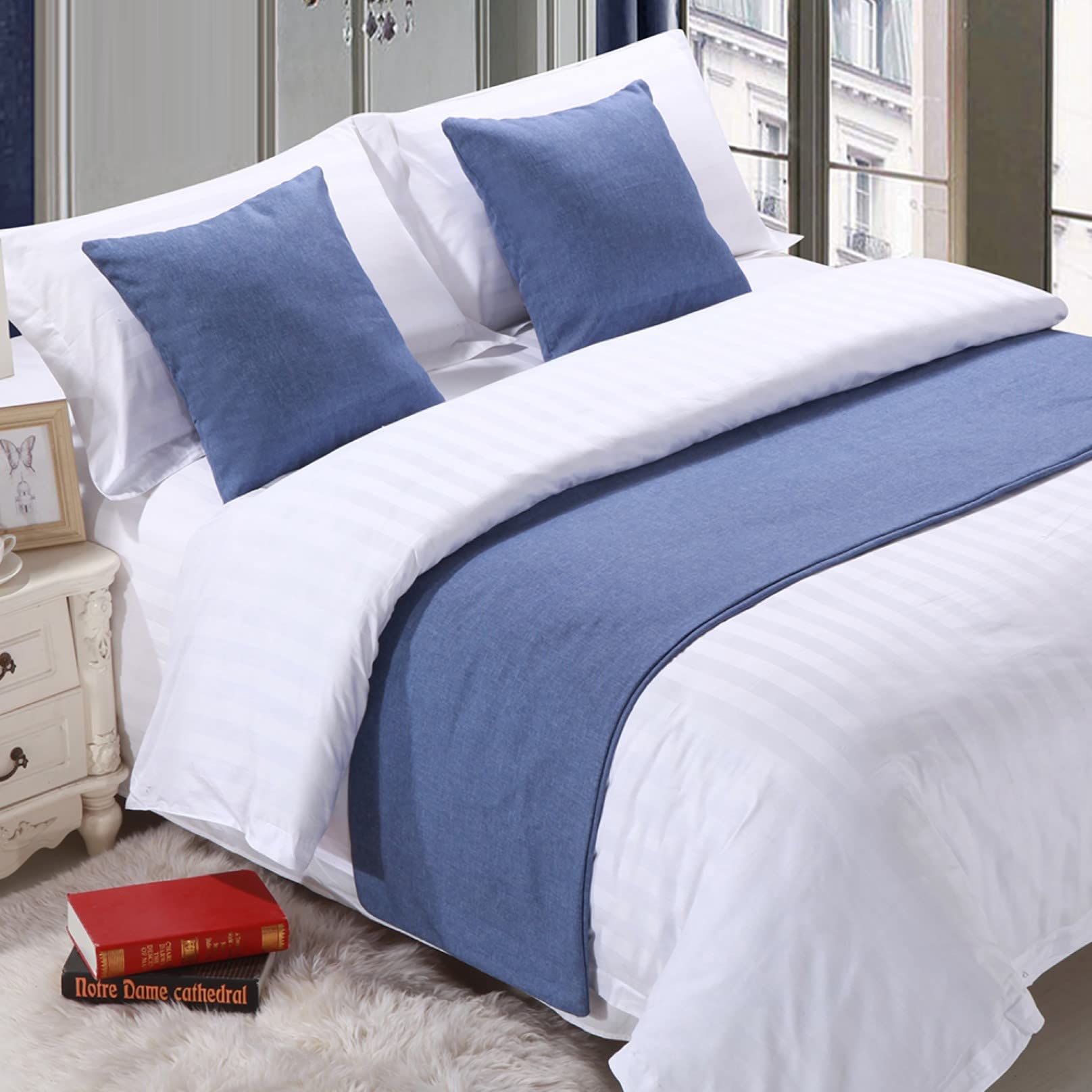 Solid Color Bed Runner Modern Bedding Scarf Protection Throw Bed Flags Bed Covers for Foot of Bed Hotel Bedclothes Bed End Towel for Bedroom Wedding Room,50 * 260cm Blue 3