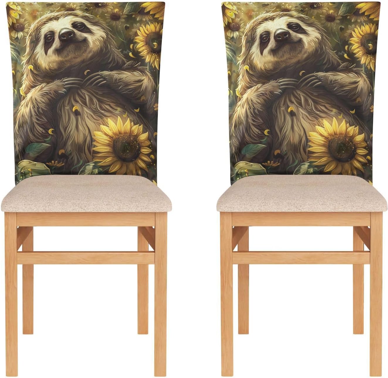 ALAZA Vintage Sloth Sunflowers Chair Back Cover Set of 6, Washable Reusable Removable Chair Slipcovers Decorative Chair Cover for Home Kitchen Wedding Party