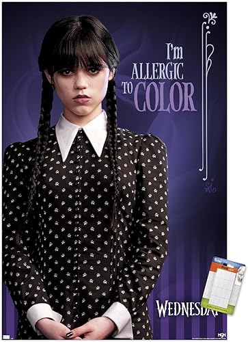 Trends International Wednesday - Póster de pared con texto en inglés "I'm Allergic To Color", 22.37 x 34.00 pulgadas, paquete de póster y montaje