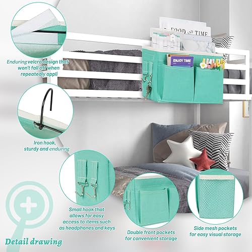 Miniatura 9 de Carrito de cama para mesita de noche, almacenamiento colgante con soporte para botella de agua para litera, cama de hospital, dormitorios (gris)