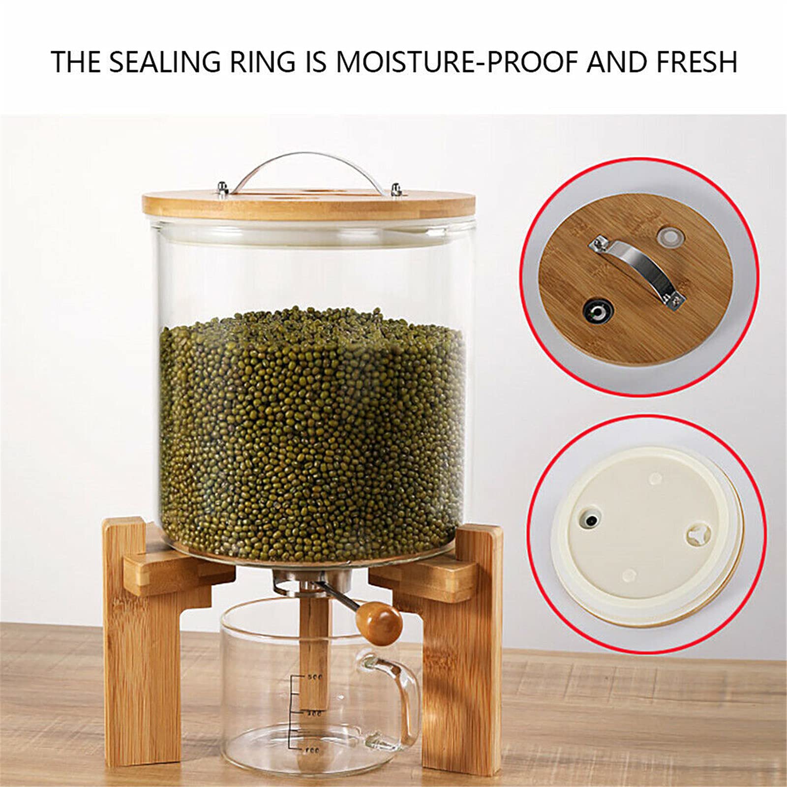 Futchoy Contenedor de almacenamiento de alimentos, dispensador de comida para gatos, para perros, 5 L/7,5 L, recipiente de arroz de cristal, adecuado para avena, harina, maíz, soja, cereales,