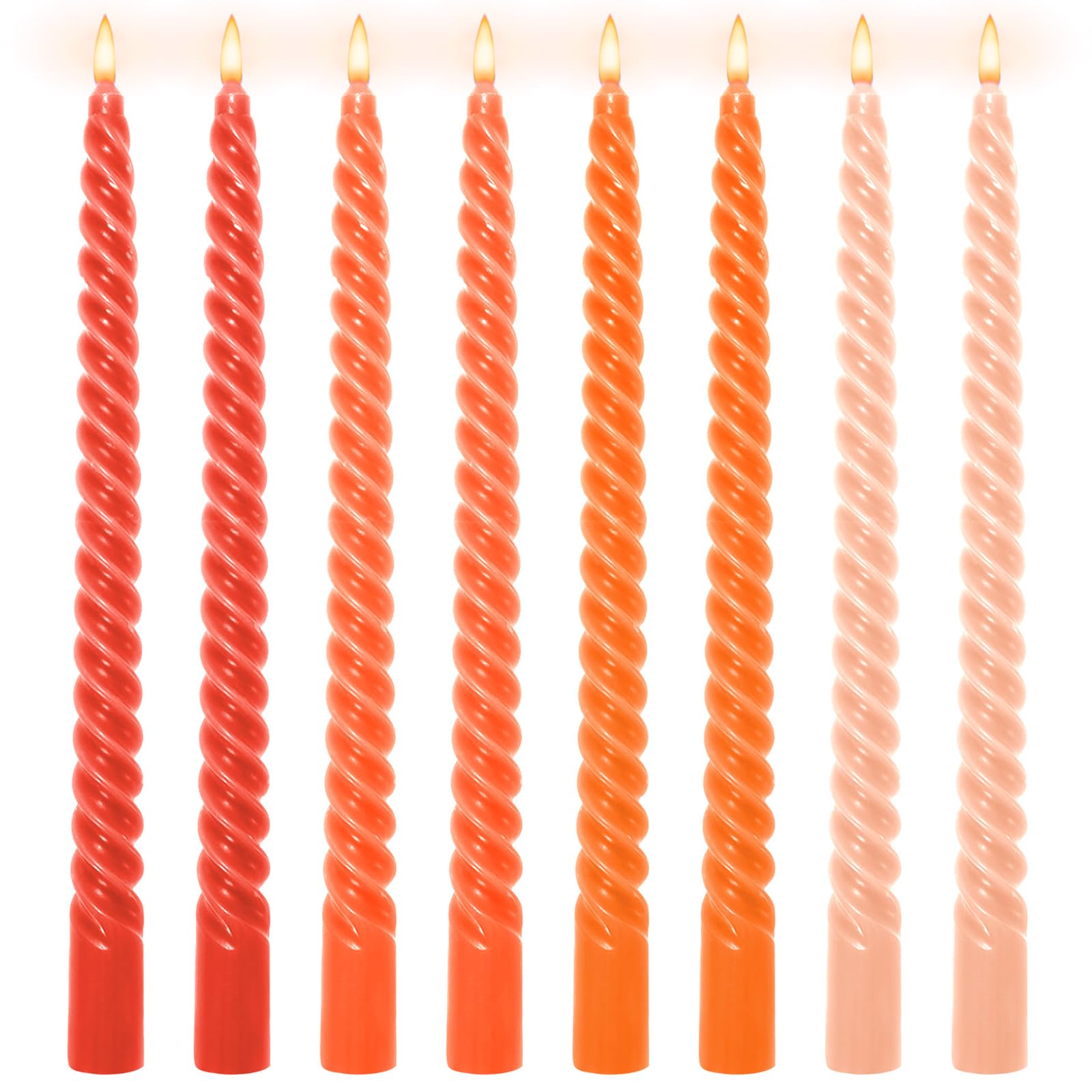 Whaline 8Pcs 10 Inch Orange Gradient Color Spiral Taper Candles Dripless Twisted Wax Candles Long Unscented Candle Sticks for Fall Halloween Home Party Supplies