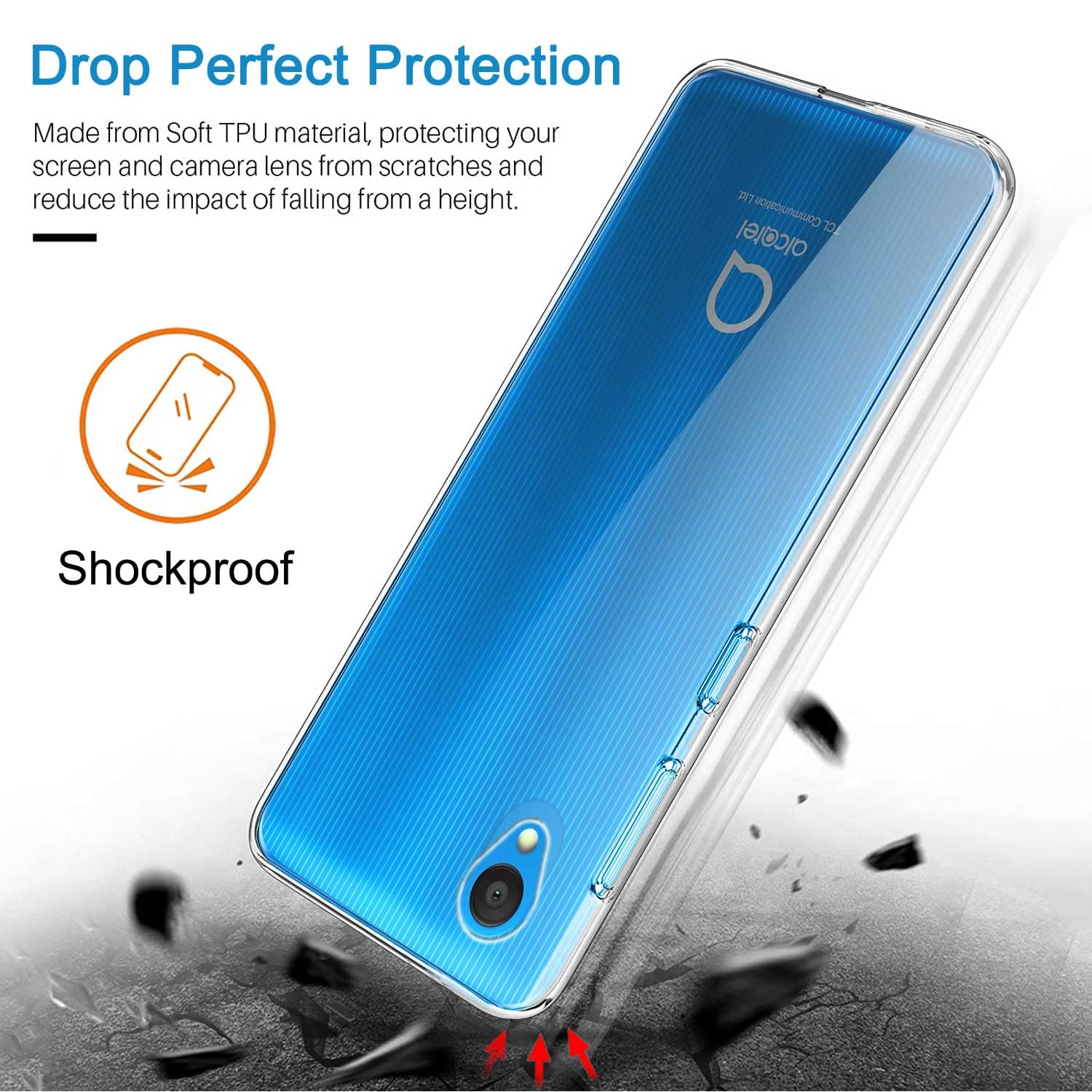 Cover Trasparente Per Alcatel 1 (2021/2019) + 2 Pellicole In Vetro Temperato: Custodia Morbida TPU E Protezione Schermo 5.0'' - 2