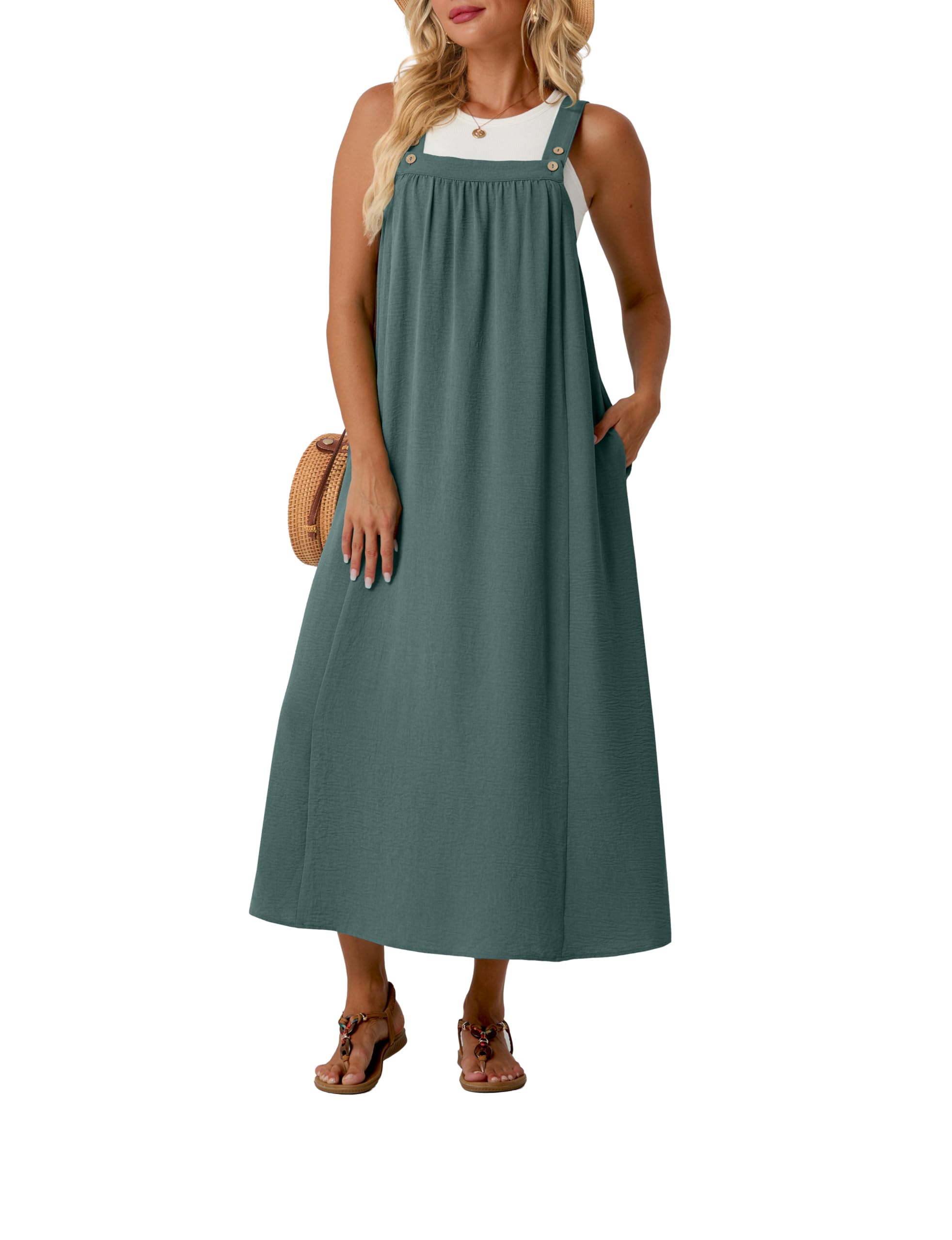 Lepunuo Summer Dresses for Women 2026 Casual Boho Overall Dress Adjustable Cover up with Pockets