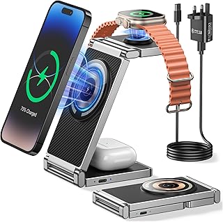REOKILY 3 in 1 Wireless Charging Station Mag-Safe Charger Stand iPhone and Watch Charging Stand for iPhone 15/14/13/12 Max/Pro/Mini and for Airpods 1/2/3/Pro