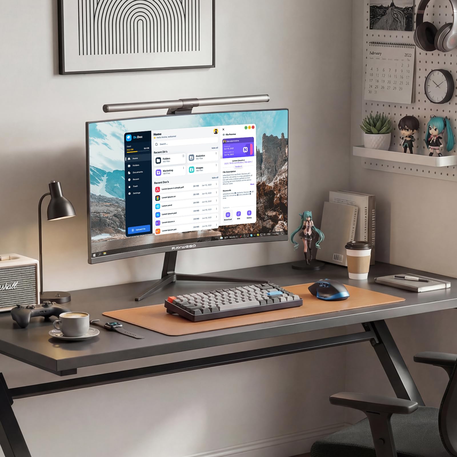 Raywego Monitor curvo 3000R da 24 pollici, 100 Hz, FHD 1920 x 1080p, frequenza di aggiornamento 16:9, proporzioni ergonomiche, inclinazione e compatibile VESA, monitor da gioco