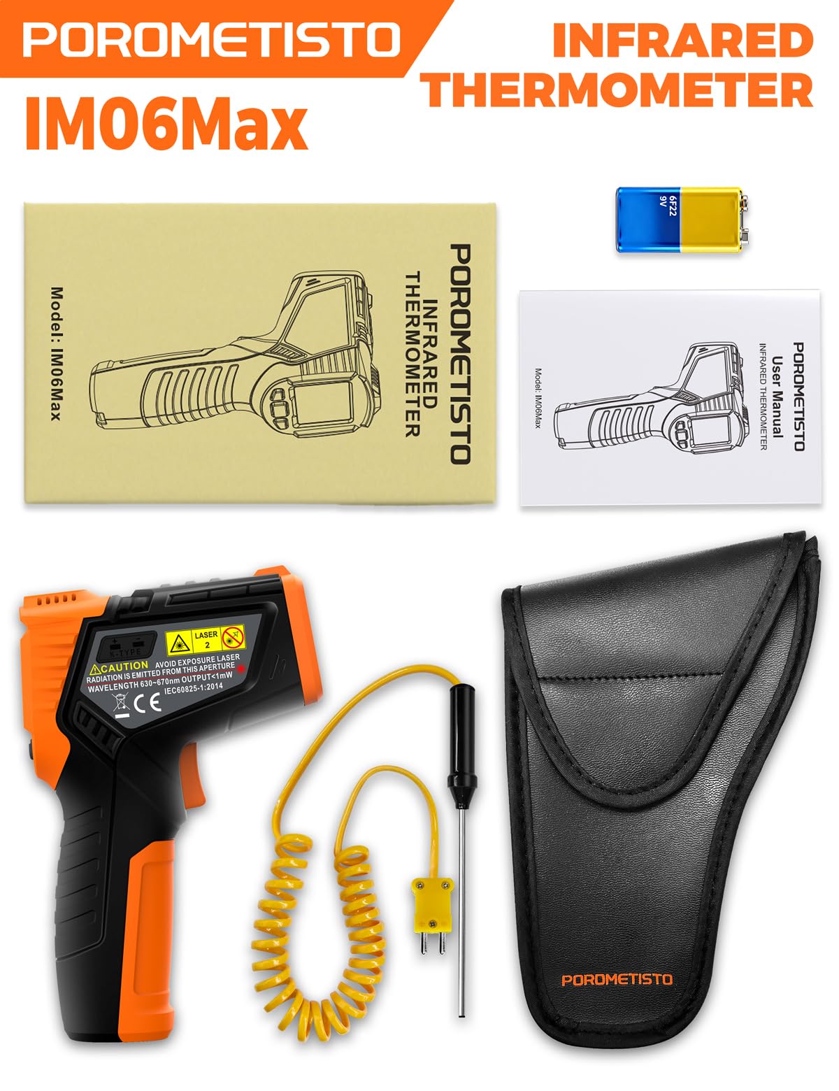 IM06MAX Digitales Infrarot Thermometer Laser -50°C bis 800°C mit K-Typ-Sonde, IR Pyrometer Temperaturmessgerät mit Taupunkterkennung für Industrie, HVAC, Kochen & Kfz-Reparatur