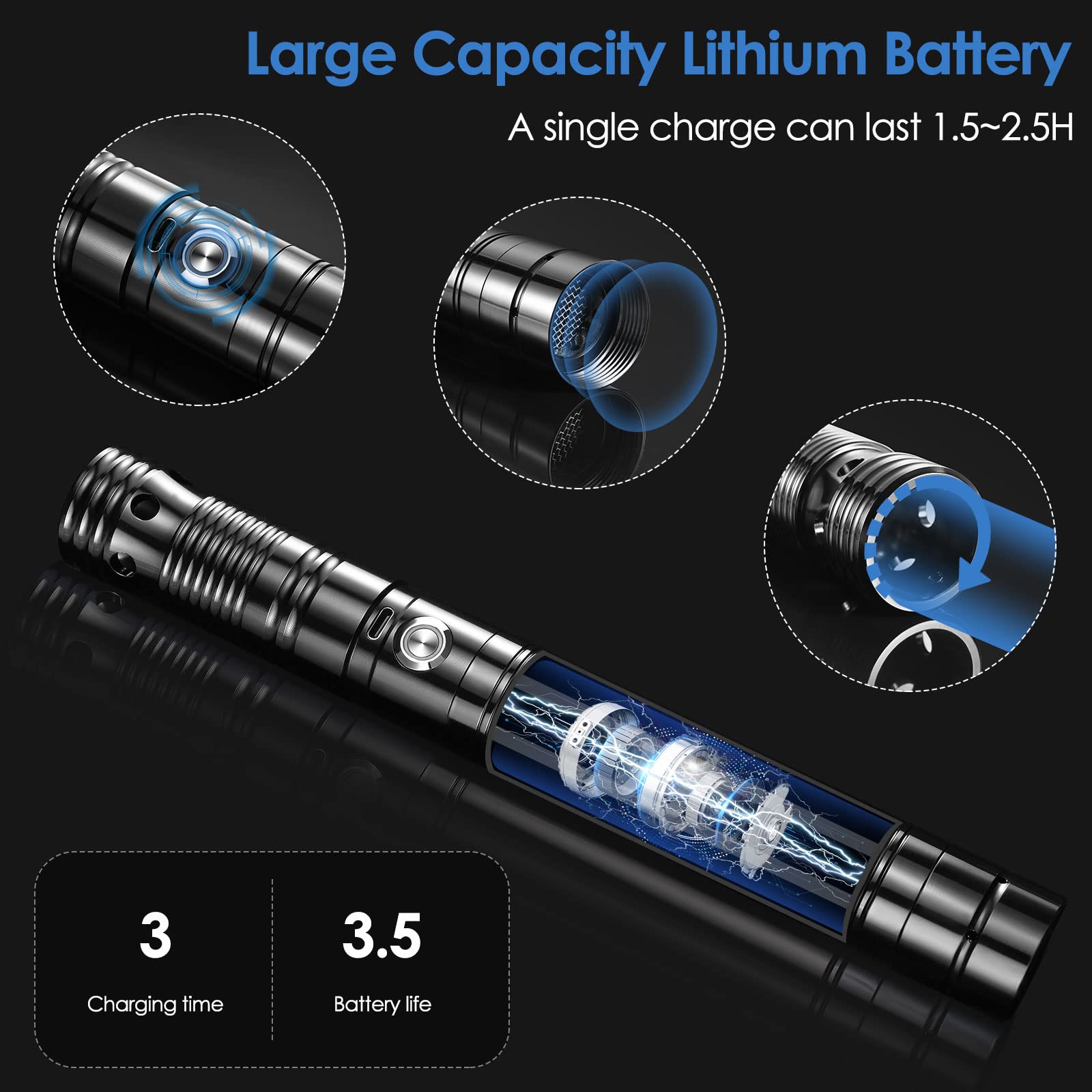 LIHTJOYFUN Lightsaber,FX Dueling Lightsaber,Update 15 Colors Changeable 12 Modes,Light Sabers Perfect Christmas Halloween Present for Kids?Black?