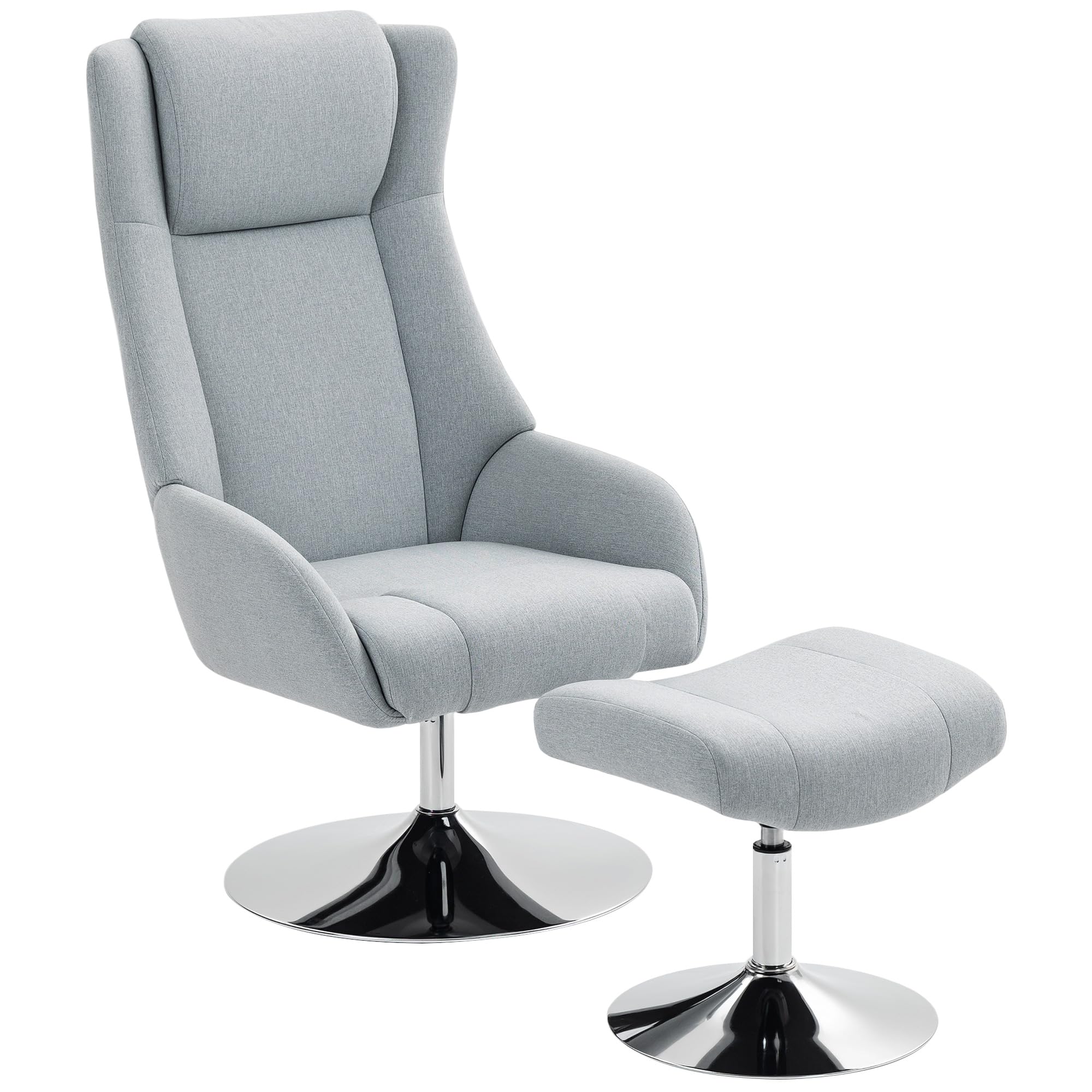 HOMCOM Relaxsessel mit Hocker, 360°drehbarer Fernsehsessel mit hoher Rückenlehne, TV-Sessel mit Samtoptik, Kopfstütze, Metallsockel, Polstersessel für Wohnzimmer, Grau