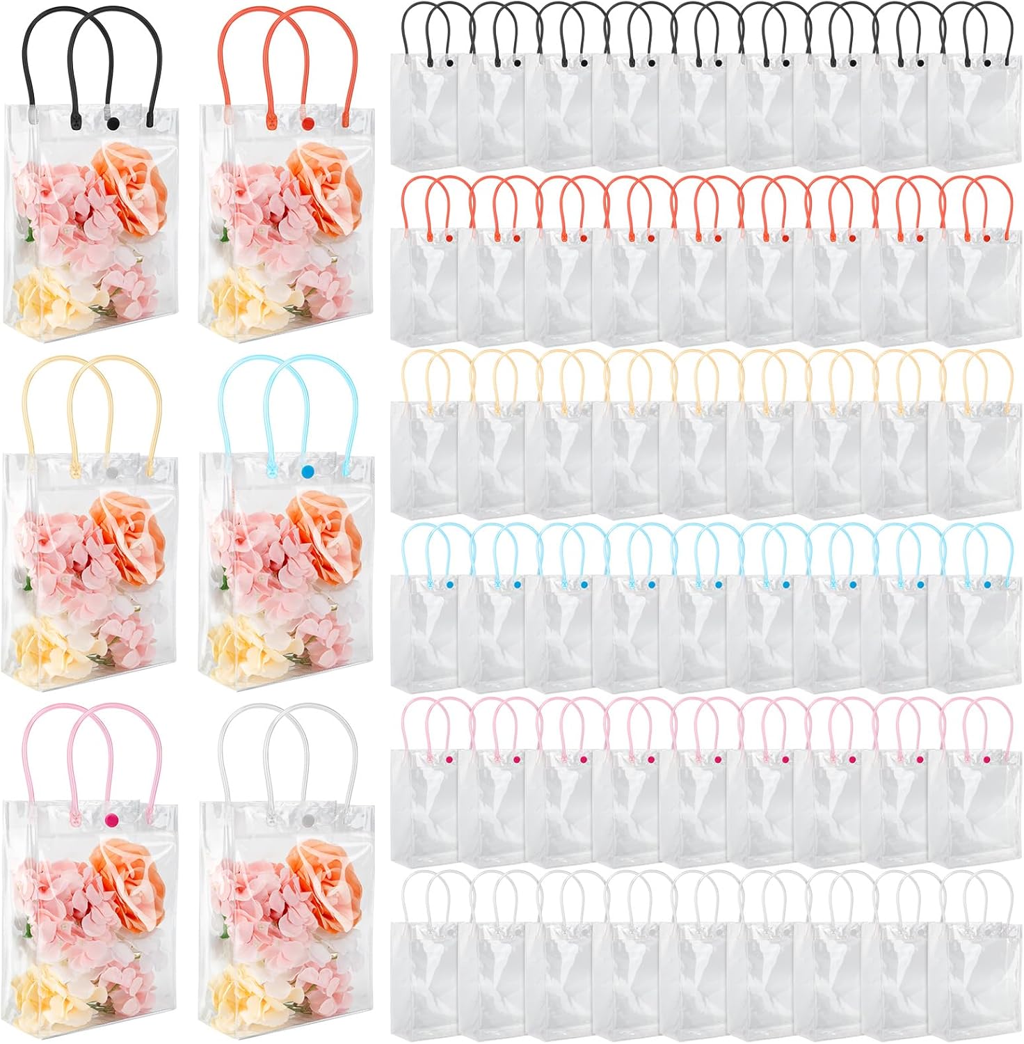 Abbylike 60 Pcs Clear Gift Bags with Handles Reusable PVC