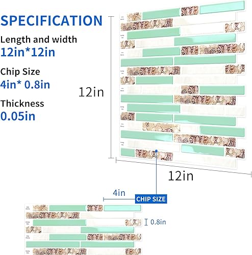 Miniatura 7 de 10 hojas de azulejos autoadhesivos para salpicaduras de 12 x 12 pulgadas, para cocina, baño, decoración de pared, estilo costero, playa, color beige