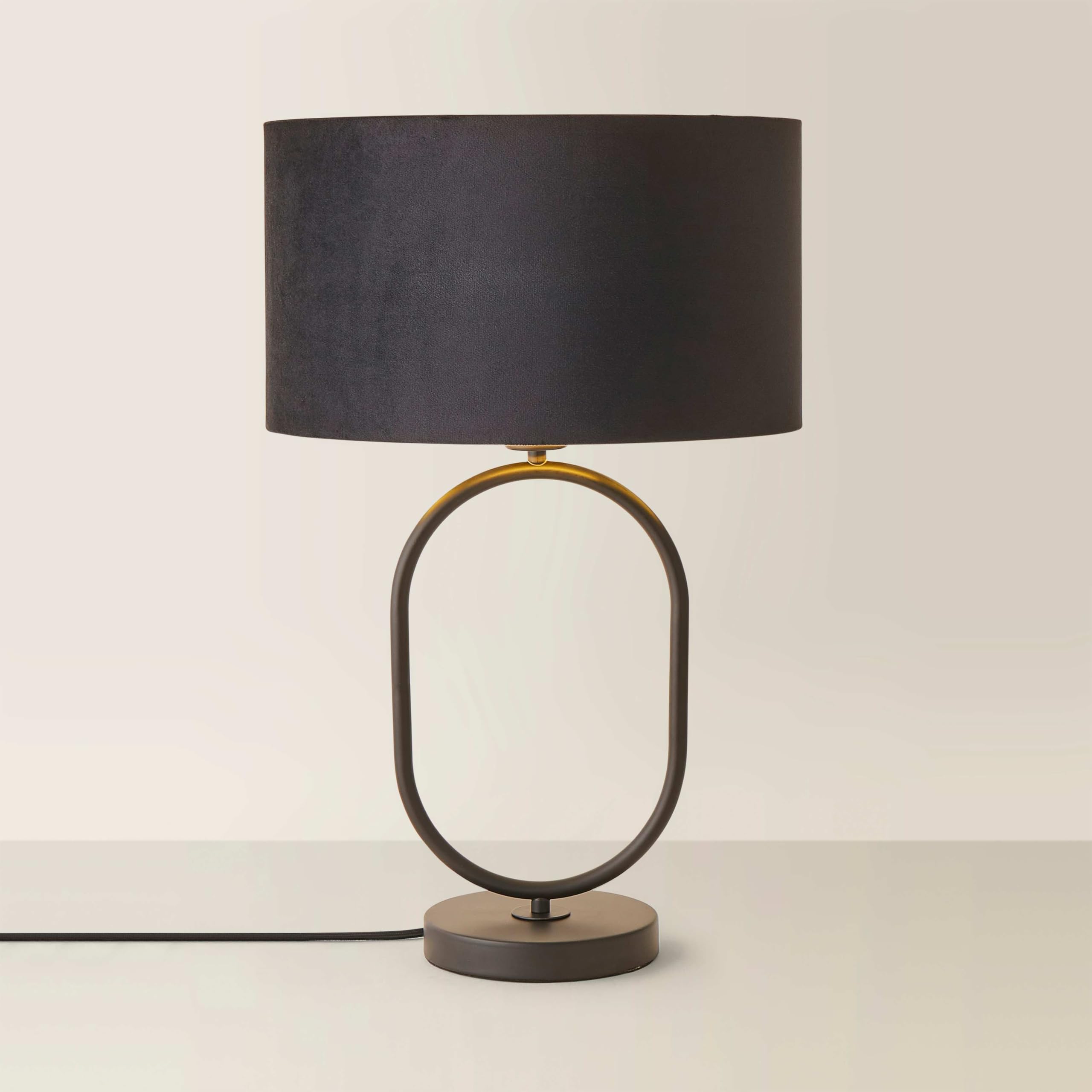 ValueLights | Antonia Black Velvet and Gold Drum Lamp Shade Matte Black Oval Table Lamp | Table Lamps, Home Décor & Improvement Essential