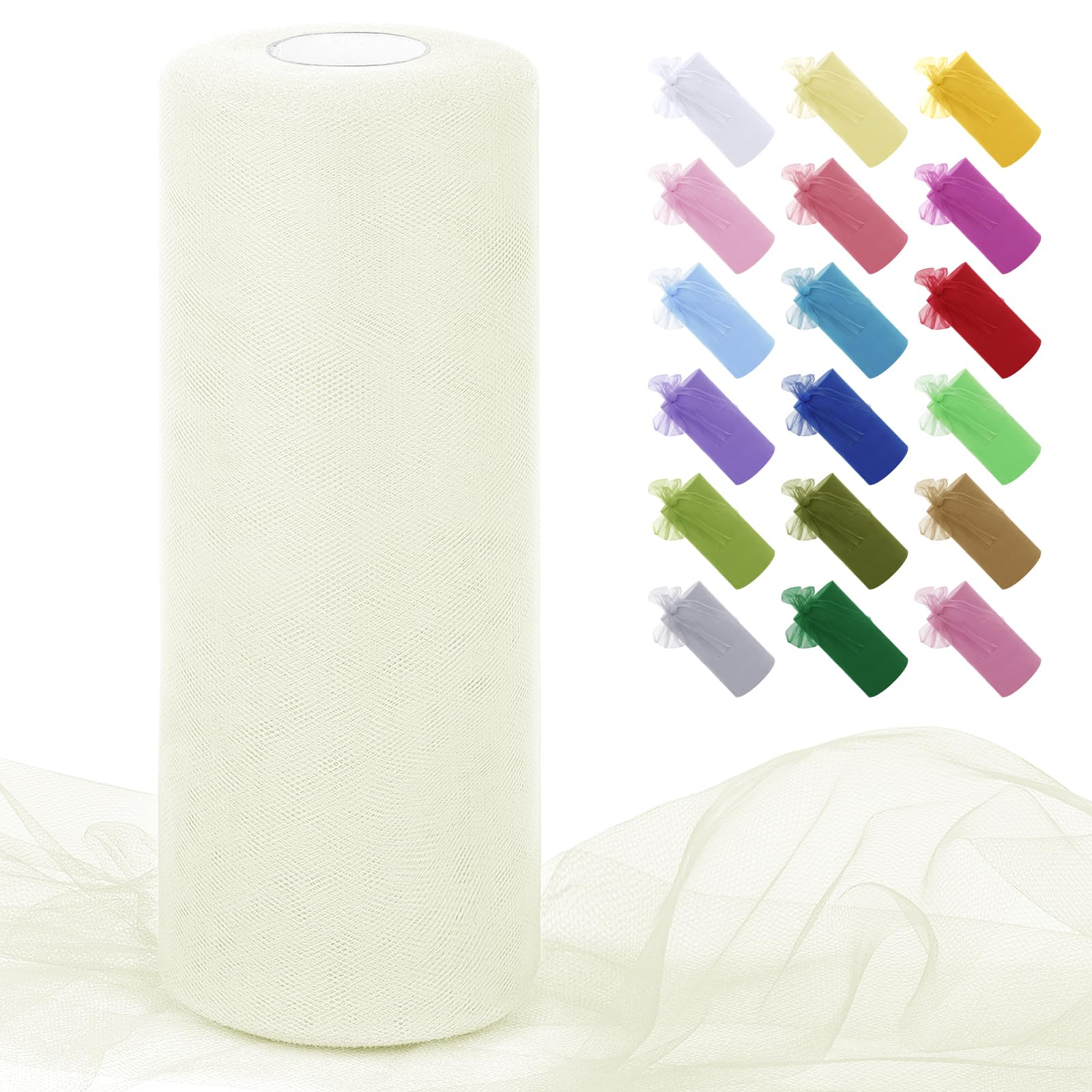 Uiopa Cream White Tulle Fabric Roll 30cm x 91m Polyester Netting Fabric Mesh Tulle Ribbon for Tutu Skirts, Gift Wrapping, Birthday/Party/Wedding Decoration, DIY Projects