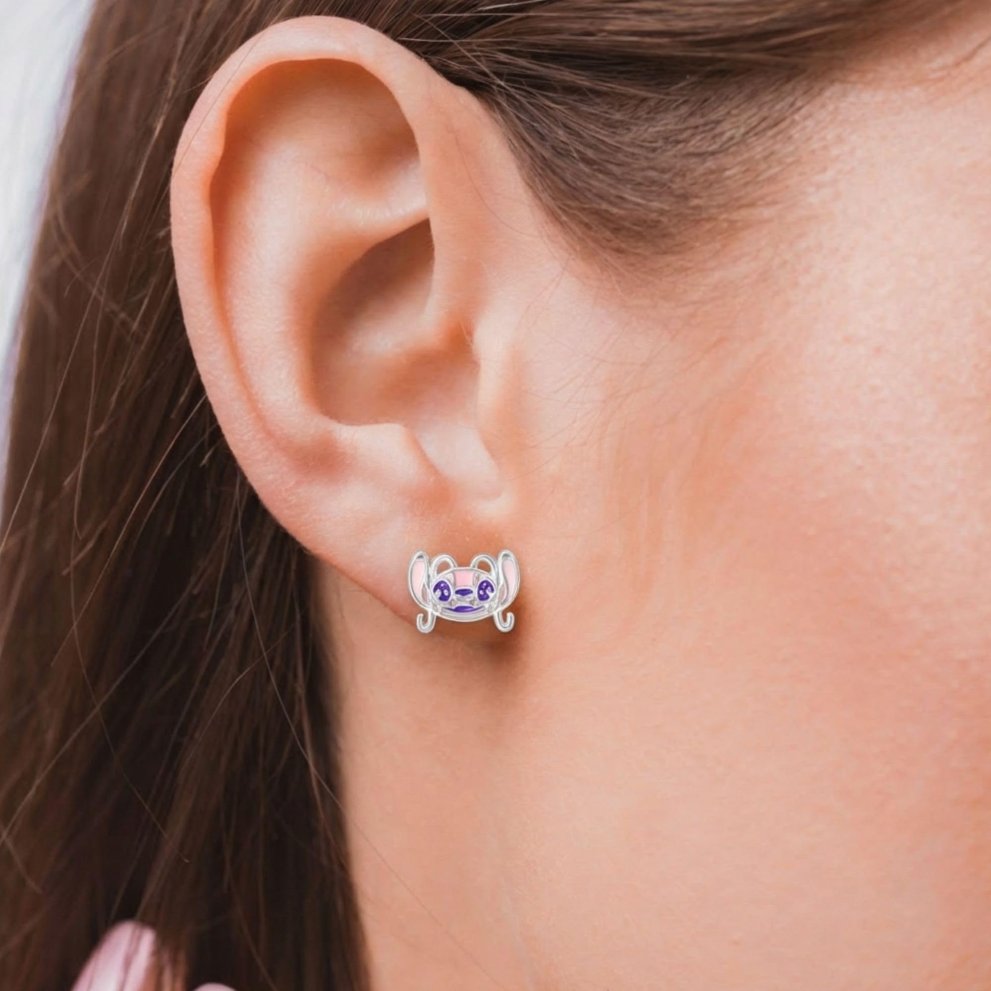 Disney Stitch Coffret 3 Boucles d'Oreilles Stitch, Angel et Fleur, en Laiton et Émail Coloré, pour Femme et Fille, Prêt à Offrir, Bijoux Officiels Disney