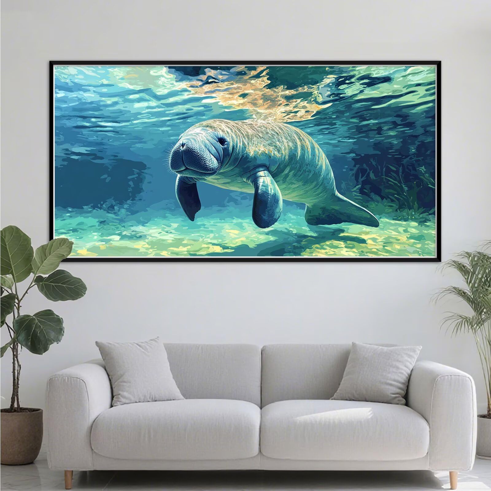 Malen nach Zahlen Erwachsene Niedlich, 2026 Malen nach Zahlen Seekuh 50x100cm Paint by Numbers Adult Leinwand Set mit Rahmen 3 Pinsel & Acrylfarbe, Home Deko Kunst Frauen Kreativ Geschenk XY#465