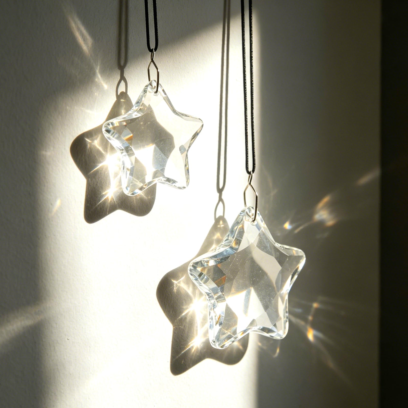 JUUDDENPARTS Clear Glass Star Ornaments, Sparkling Hanging Decorations for Christmas Tree, Ideal for Holiday Parties and Winter Decor (2)