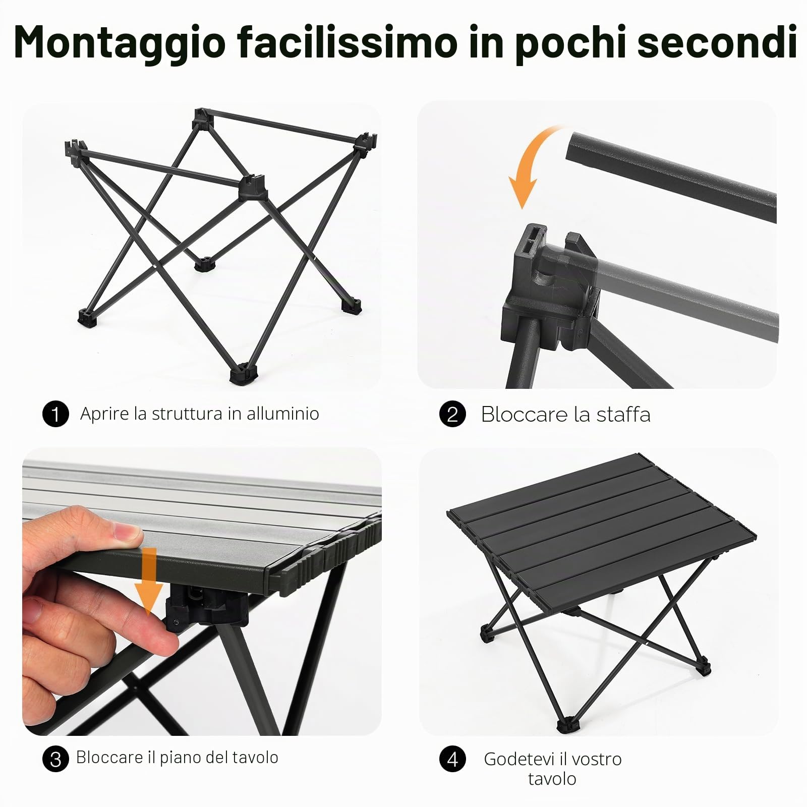 Tavolino Pieghevole Piccolo Leggero, Alluminio Tavolo Pieghevole da Campeggio con Borsa, Tavolino da Spiaggia Esterno Picnic Barbecue Viaggi, Negro