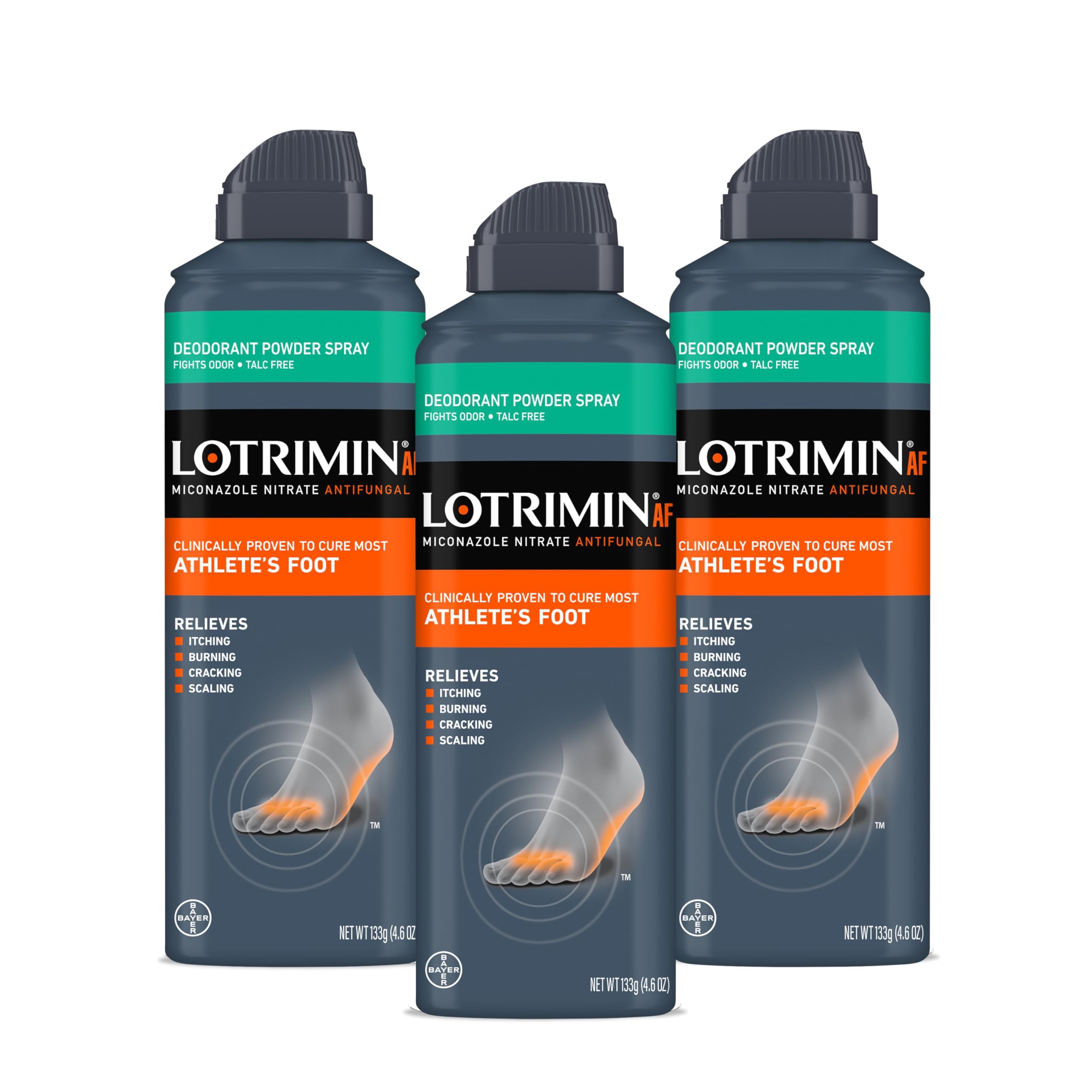 Lotrimin Medicated Deodorant Powder Spray with Miconazole Nitrate 2%, 4.6 oz (Pack of 3)