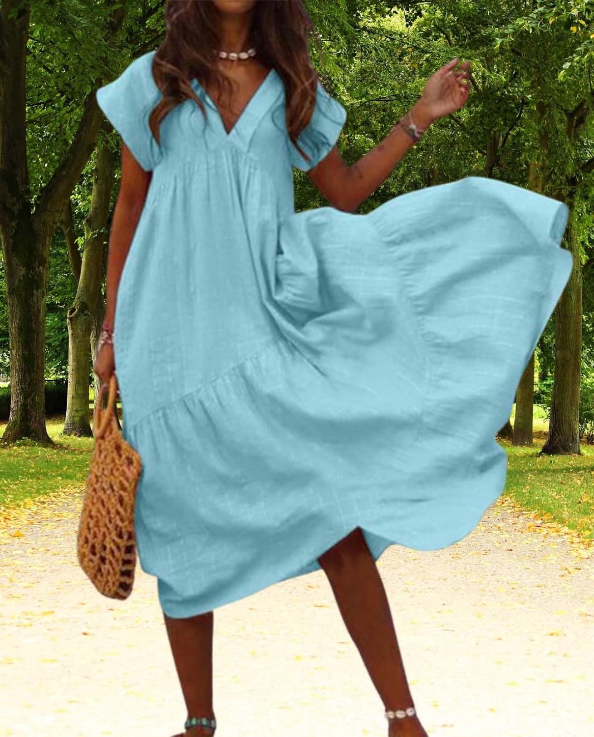 Summer Cute Womens Dresses Short Sleeve and Ruffle Hem Beach Loose Swing Casual Dresses Size Large Available - Image 2