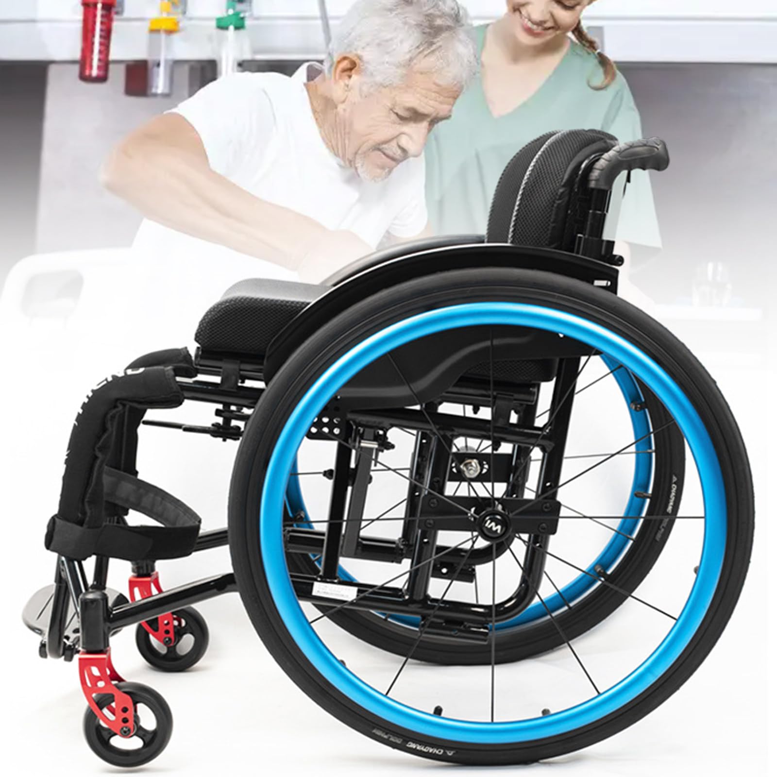 Aluminiowe lekkie wózki inwalidzkie z kółkami do szybkiego zwalniania i wygodnymi poduszkami, sportowe wózki inwalidzkie rekreacyjne dla dorosłych, przenośne składane wózki inwalidzkie, samobieżny