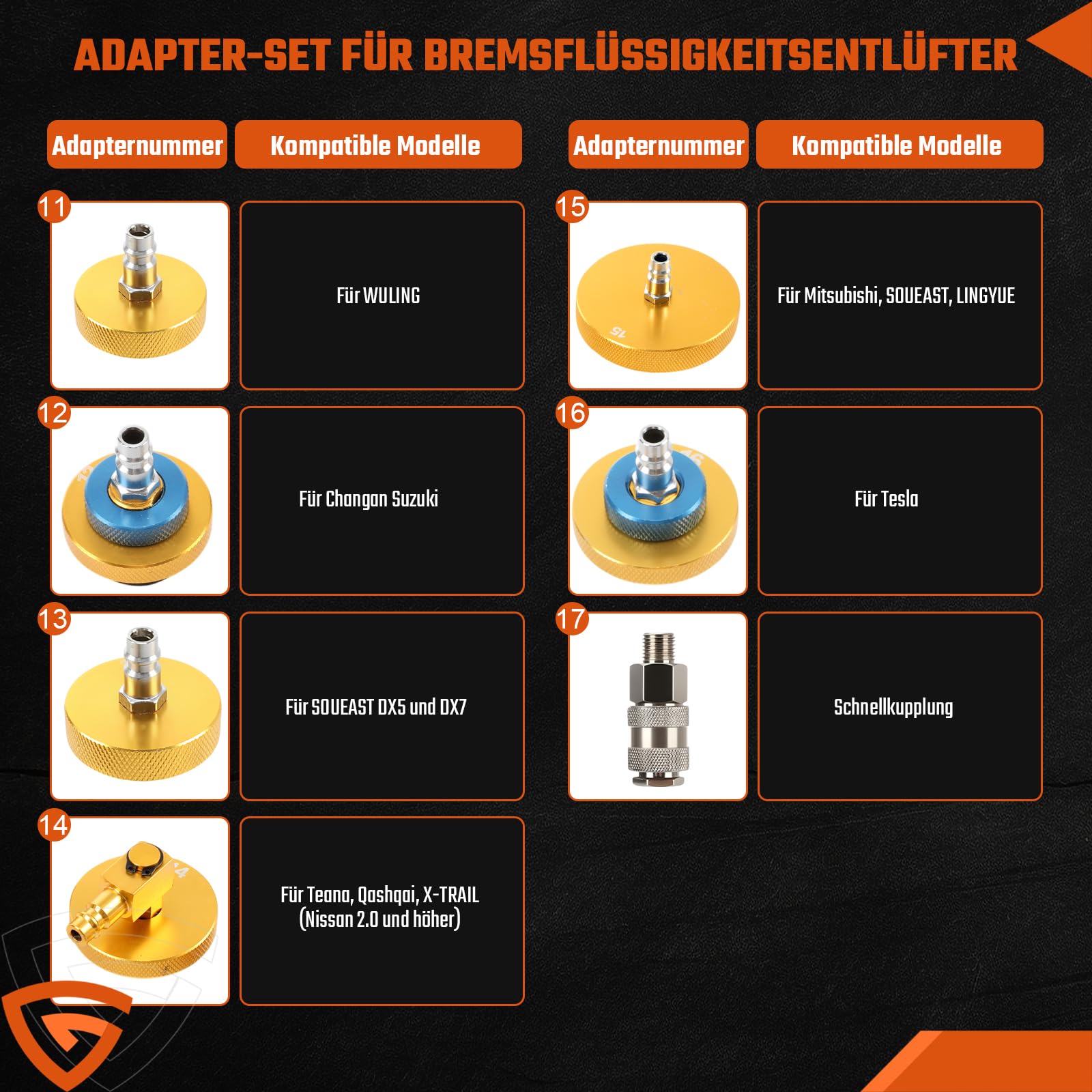 GEARMONSTER 17-częściowy zestaw adapterów do odpowietrzania hamulców, urządzenie do odpowietrzania hamulców samochodowych adapter do odpowietrzania hamulców z szybkim adapterem, odpowiedni do