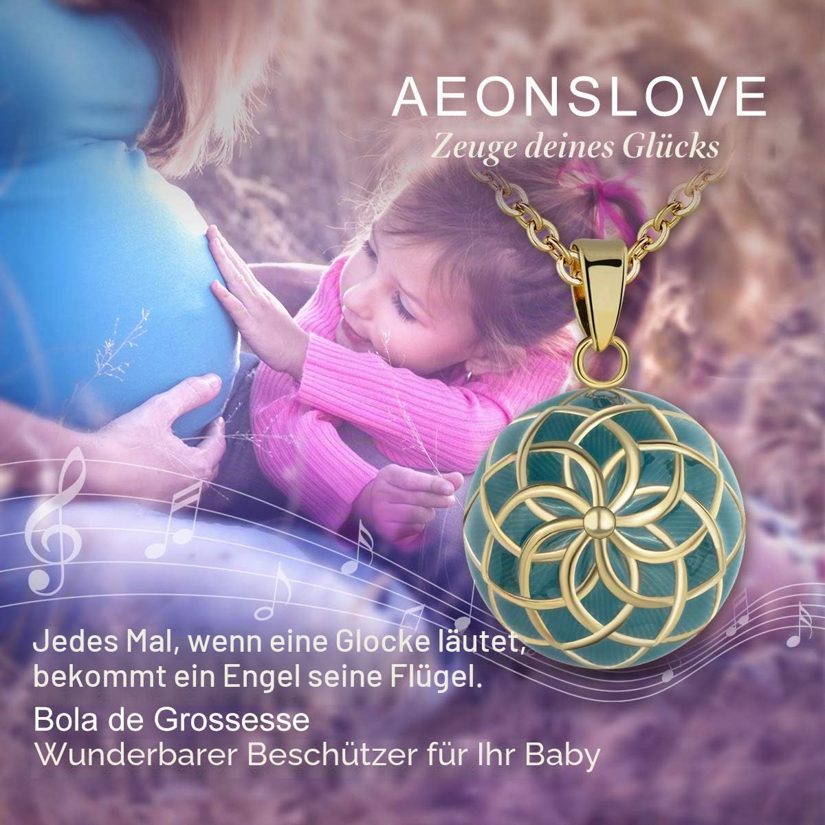 AEONSLOVE Bola Klangkugel Schwangerschaft Kette Schwangerschaftsbola mit Kette Vintage Engels Rufer Halskette Geschenke für Schwangere Werdende Mutter