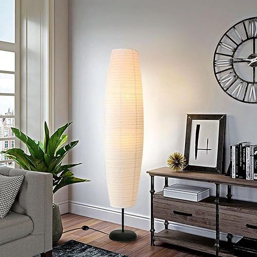 Miniatura 3 de Lámpara de pie de papel de arroz con interruptores de pie, linterna de piso de papel blanco, iluminación ambiental Art Deco, lámpara de pie alta