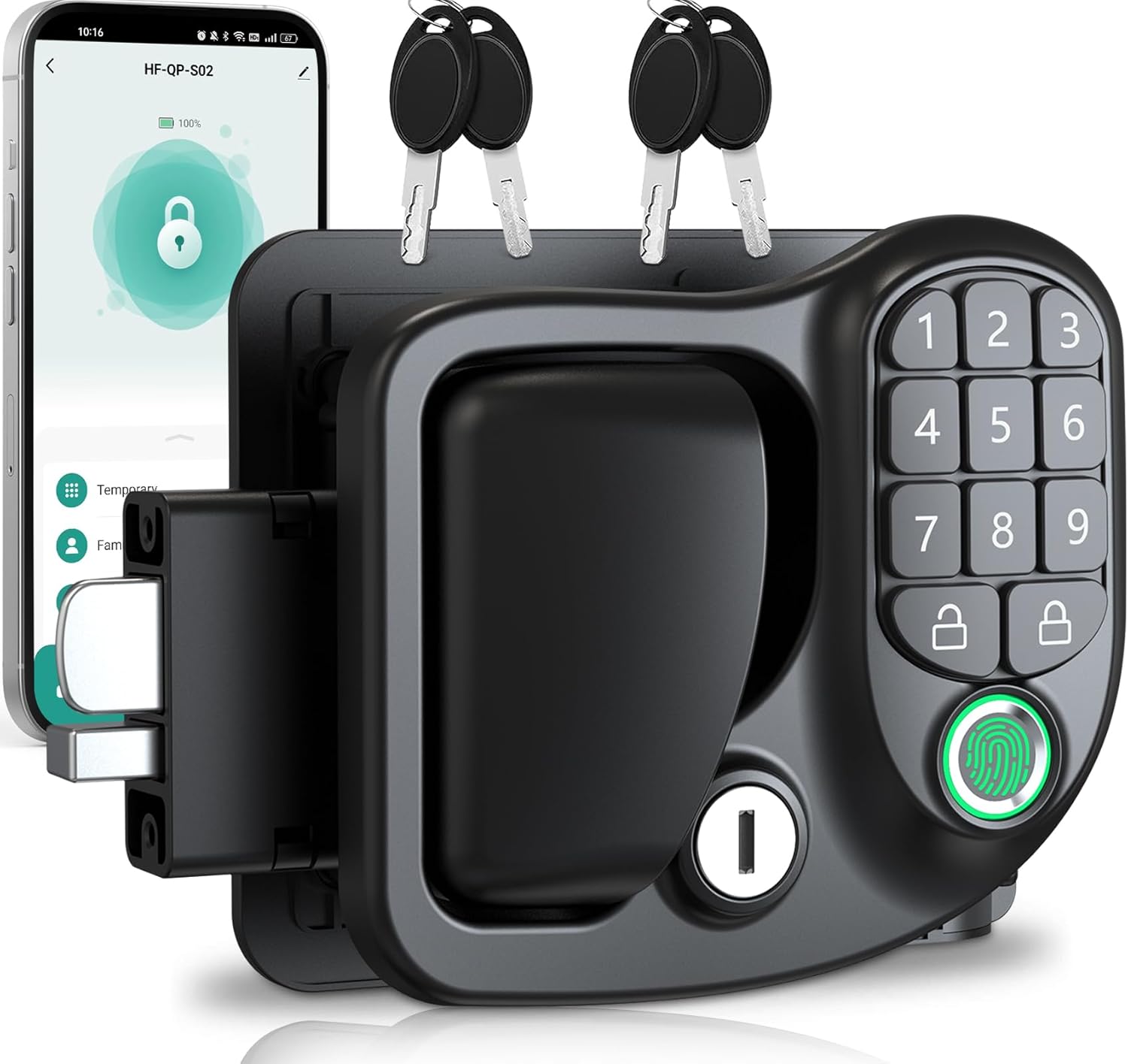 RV Door Lock Keyless Entry, 4-in-1 RV Keyless Entry Door Lock with Bluetooth, Fingerprint, Passwords, 4 Backup Keys, Camper Door Lock, RV Door Latch for Camper, Opening Size 3.75″x2.75″x1.5″