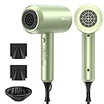 slopehill Professional Ionic Hair Dryer, Powerful 1800W Fast Drying Low Noise Blow Dryer with 2 Concentrator Nozzle 1 Diffuser Attachments for Home Salon Travel (Lime Cream)