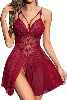 RSLOVE Women Sexy Babydoll Lace Lingerie Nightgown Dress