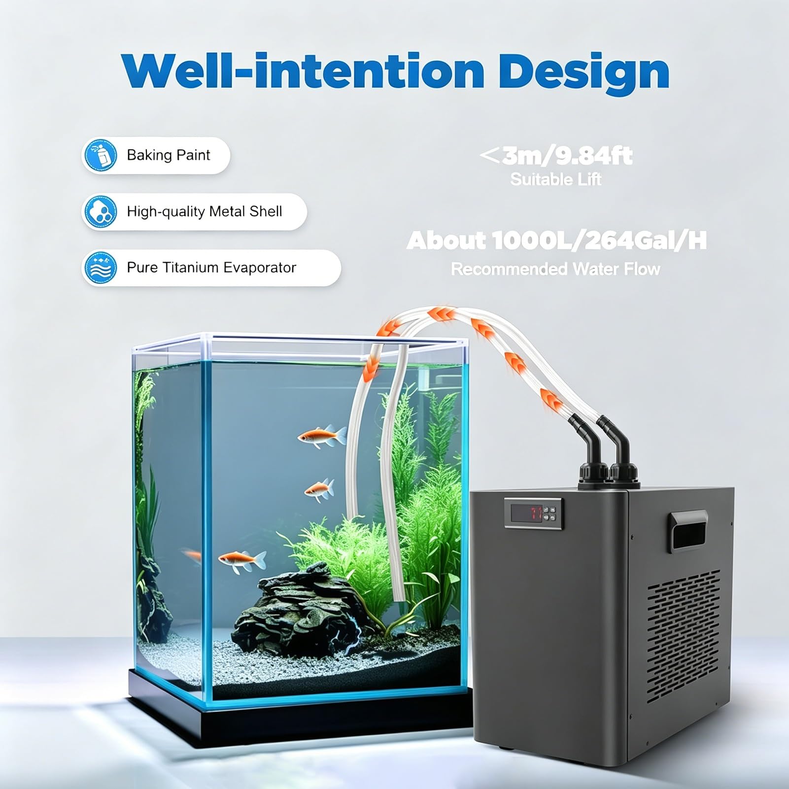 Sistema Refrigeración para Acuario 300L 1/3 HP,79 Galones Unidad Enfriamiento para Hidroponía,Axolotl,Corales,Agua Salada,Tecnología Enfriamiento,Precisión