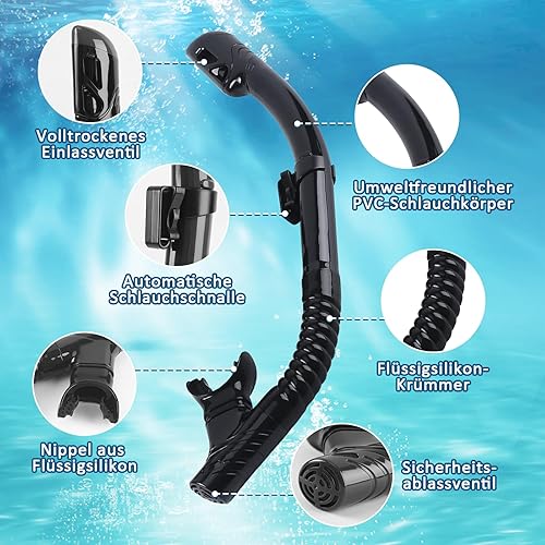 Miniatura 6 de Equipo de esnórquel para adultos, juego de máscara de esnórquel, máscara de buceo panorámica de 180, máscara de buceo, juego de esnórquel seco,