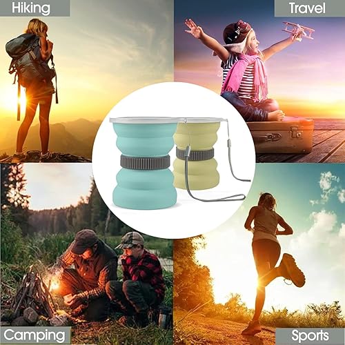 Miniatura 18 de IYYI Taza de viaje plegable de silicona, taza de campamento plegable de 9.22 onzas con tapa, juego de tazas para beber expandibles, taza de café