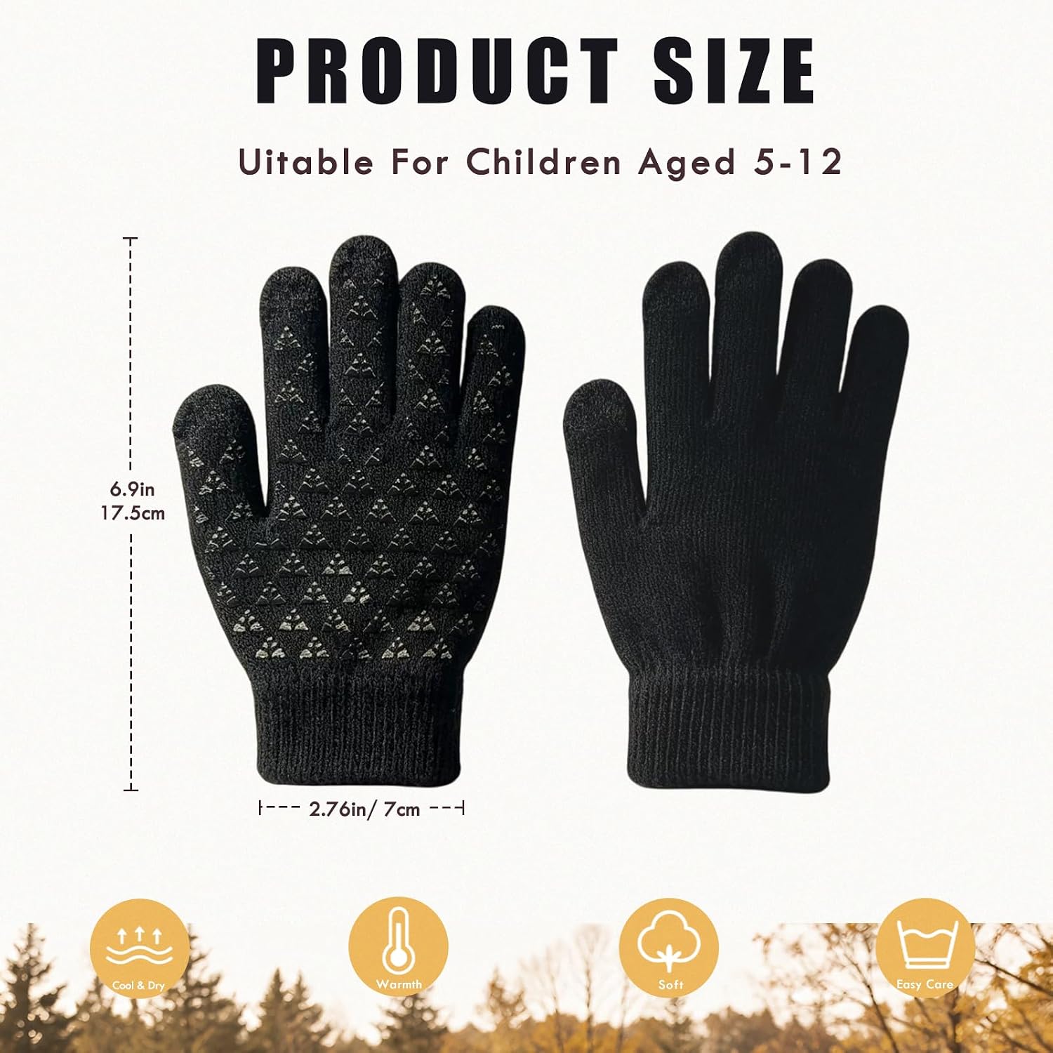 6 Pairs Kids Winter Touchscreen Gloves Anti-Slip Grip for Boys Girls 5-12Y